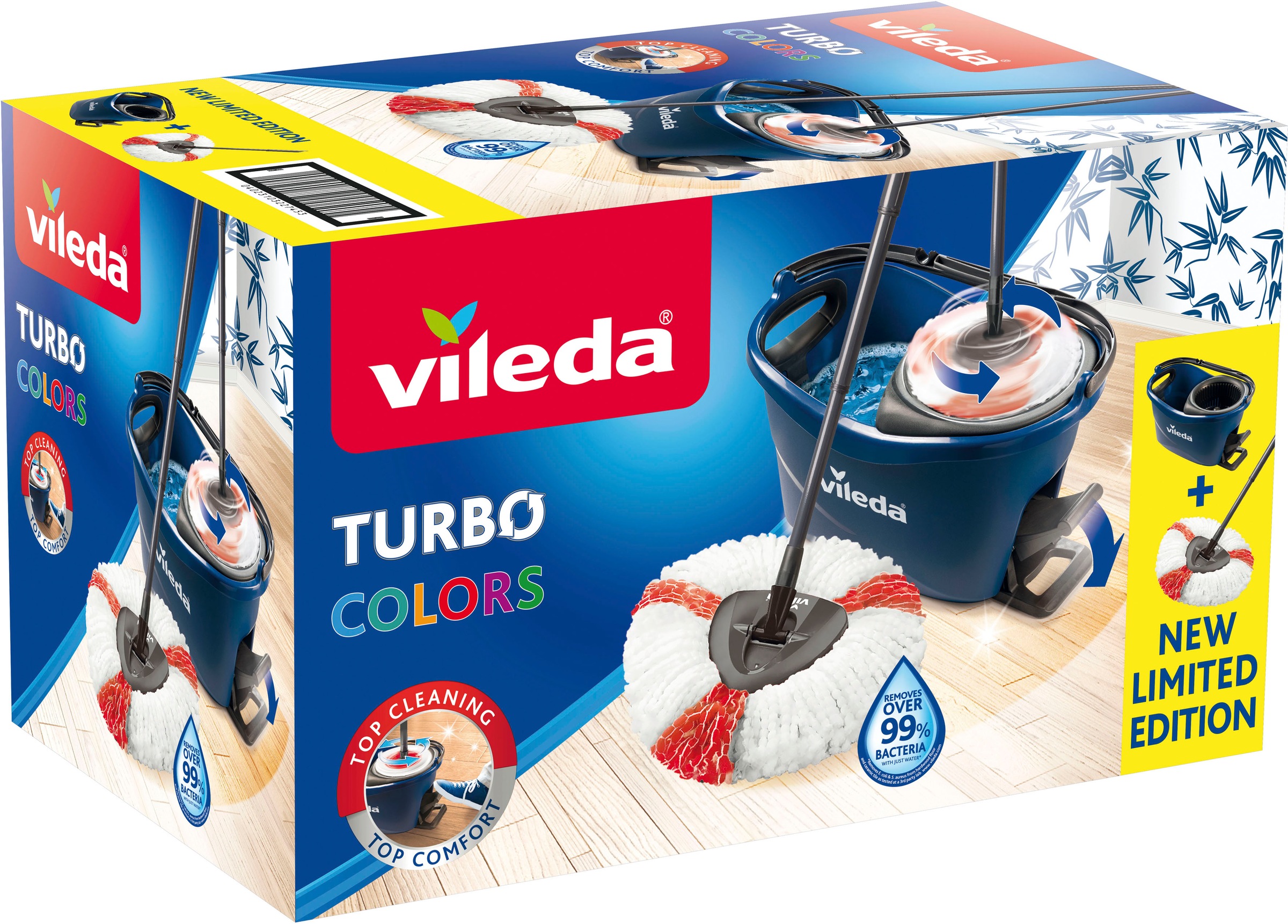 Vileda Bodenwischer-Set "Turbo Colors Blau" mit 3-teiligem Teleskopstiel, b günstig online kaufen