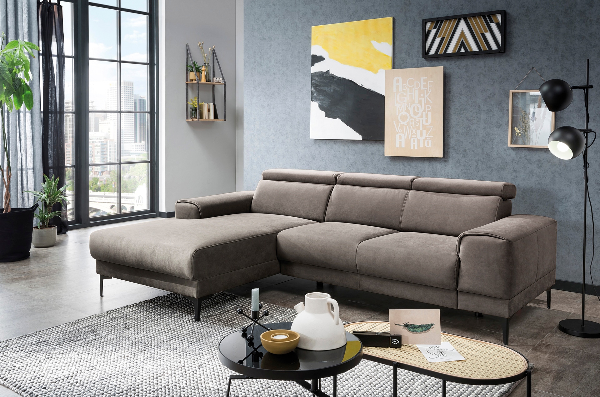 sofa - »Ophelia«, 3 fashion stellbar BAUR wahlweise im frei Ecksofa Kopfstützen, exxpo Sitztiefenverstellung, Raum | kaufen