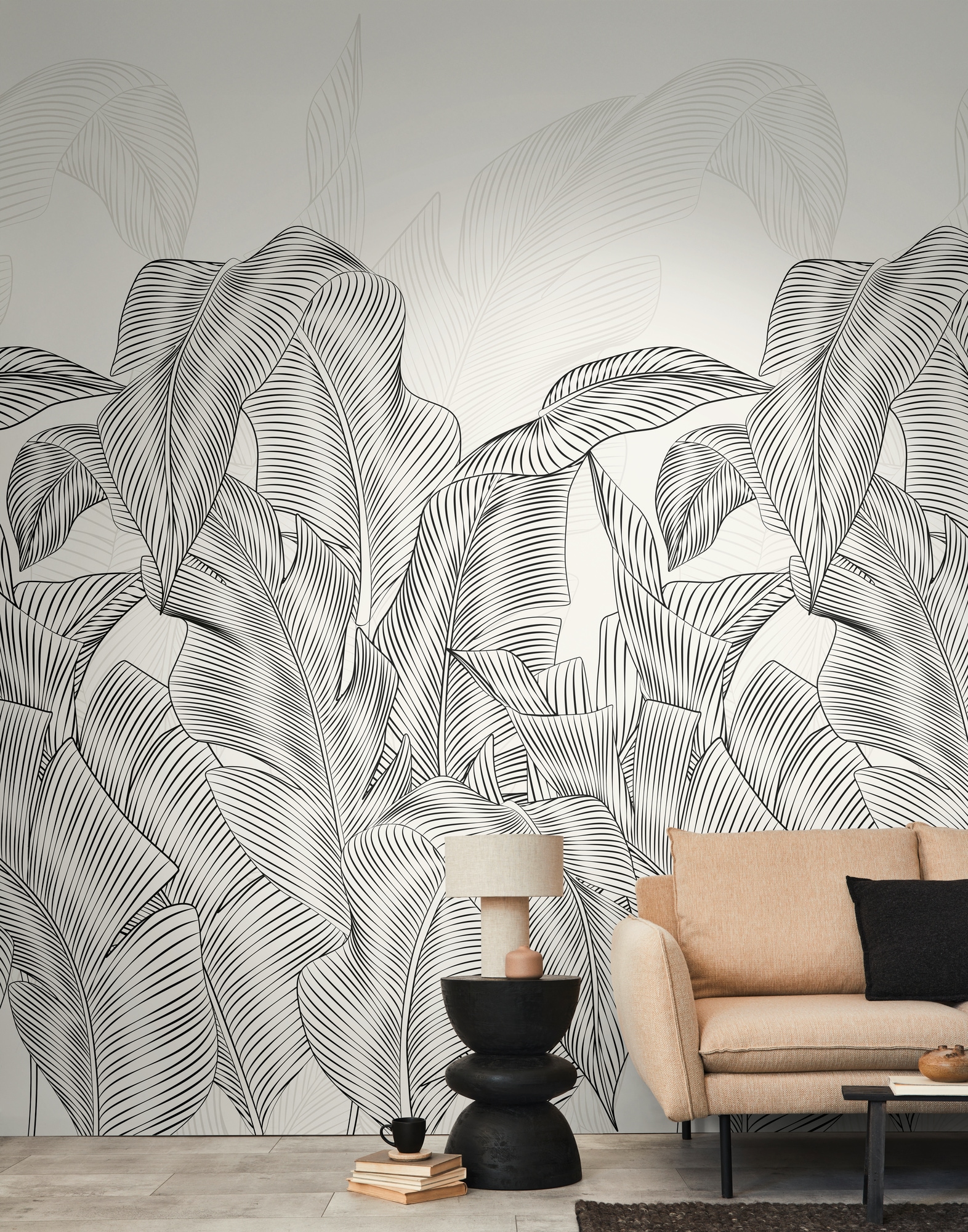 living walls Vliestapete »Vibes & Styles Linea Botanica – Jungle Outline Fototapete« floral leicht strukturiert Minimalistisches Blattdesign mit Linienführung und moderner Eleganz