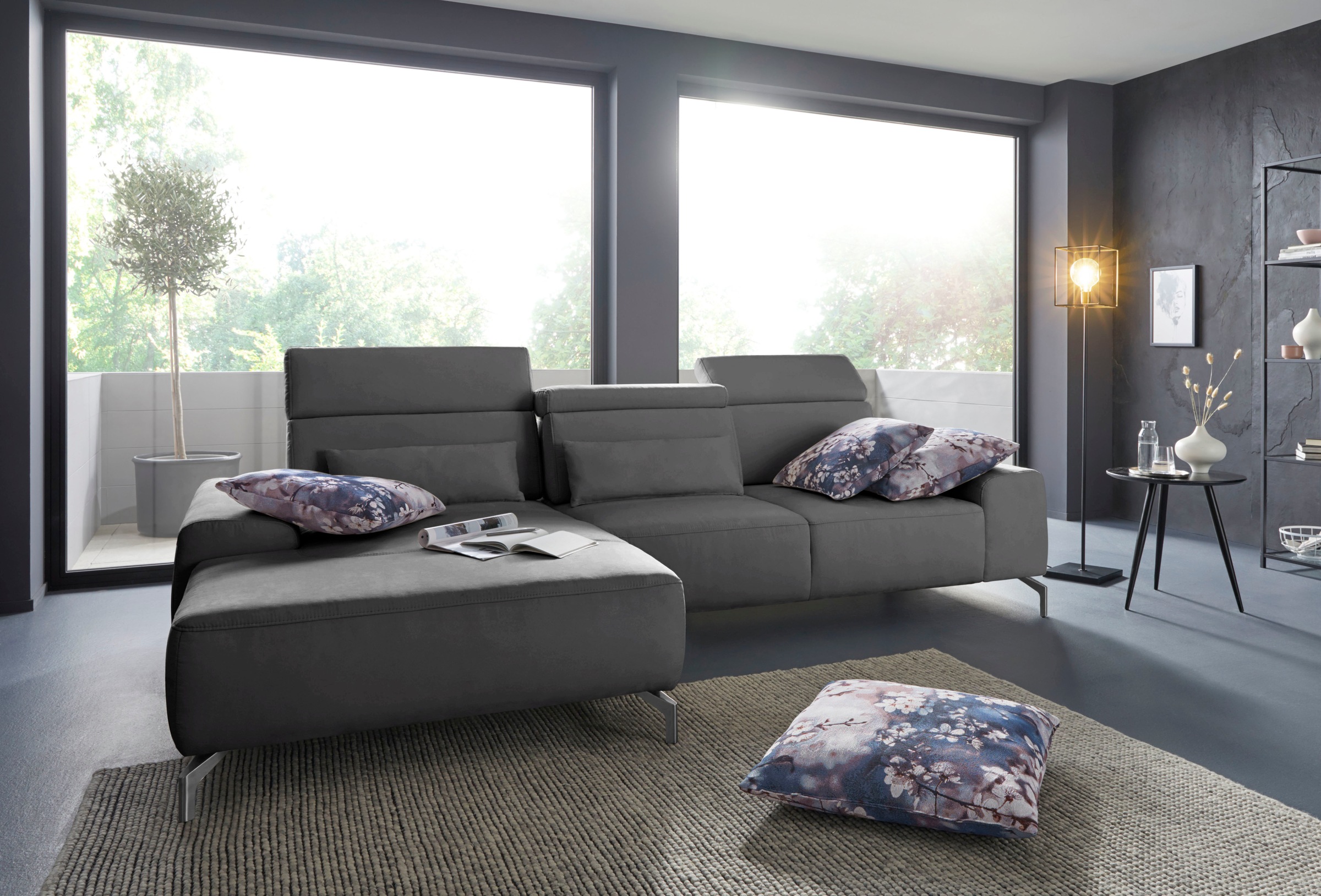 sit&more Ecksofa »Gizeh L-Form« Fußhöhe 15 cm, inklusive Sitztiefenverstellung und Kopfteilverstellung