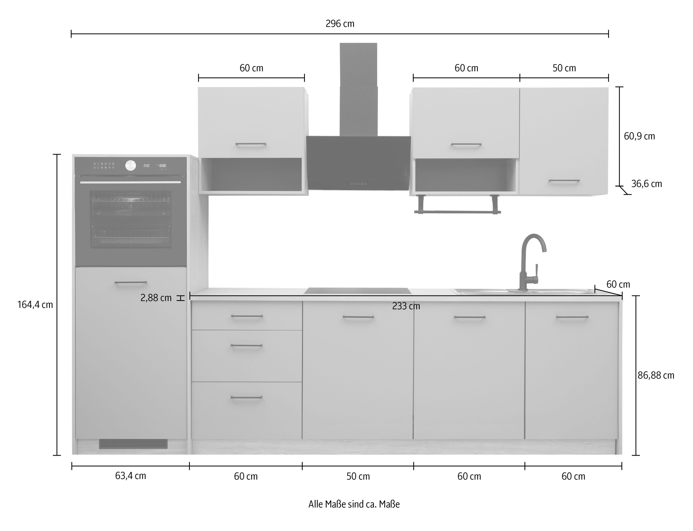 KOCHSTATION Küchenzeile »KS-Kolari, Küchenblock Made in Germany« Breite 290 cm, wahlweise mit Hanseatic-E-Geräten