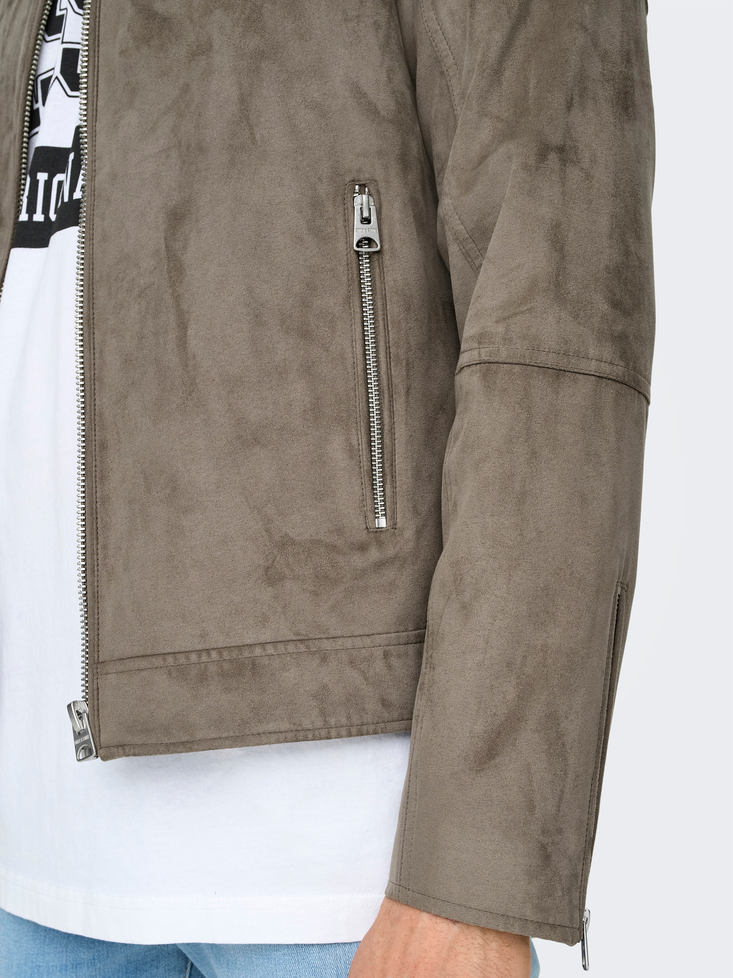 Thumbnail - ONLY & SONS Lederimitatjacke "ONSGUS FAUX SUEDE RACER JACKET OTW NOOS", ohne Kapuze
