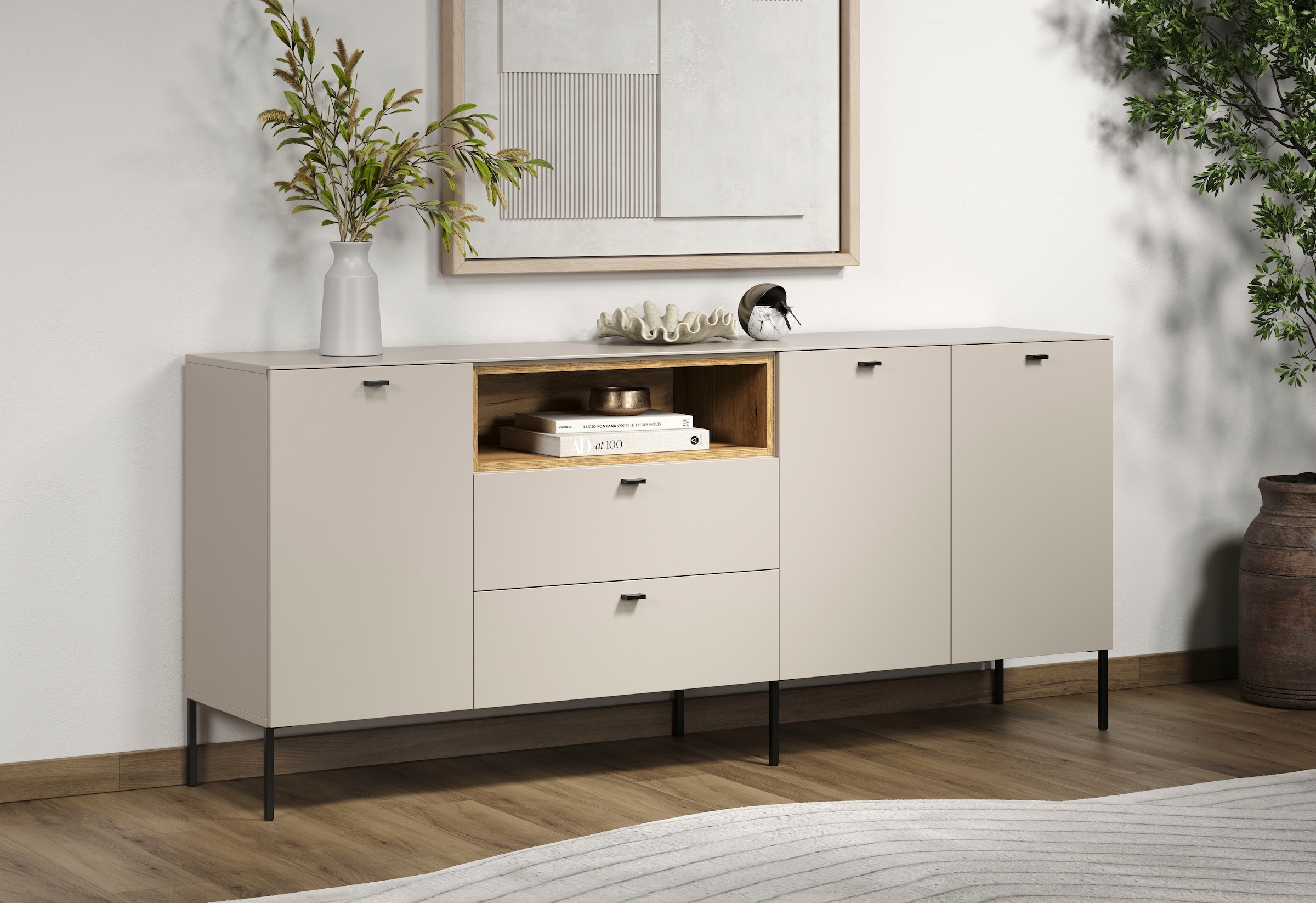 Home affaire Sideboard »San Pedro« 1 Stk. tlg. Anrichte mit Griffen und Füßen aus Metall - (B/T/H) 197/42/85 cm