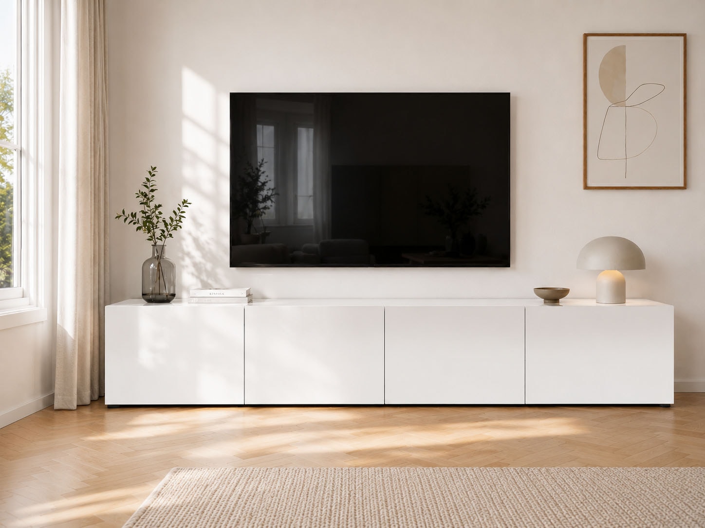 Home affaire Lowboard "Mister, TV-Board, TV-Bank, TV-Kommode, TV-Möbel" mit 4 Klappen, komplett Hochglanz Lackiert, Breite 225 cm