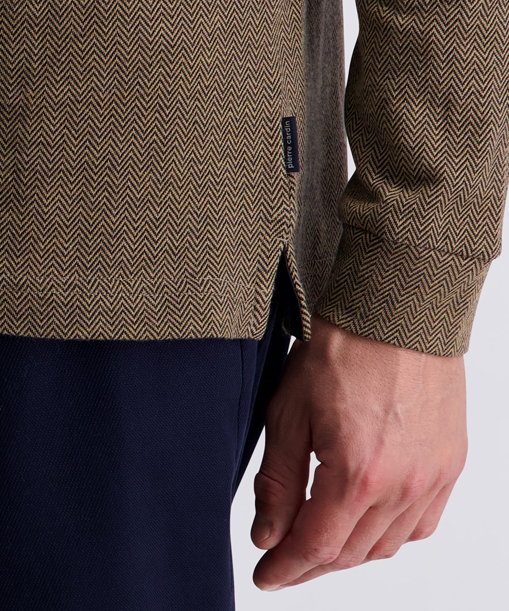 Pierre Cardin Langarm-Poloshirt, mit Fischgratmuster