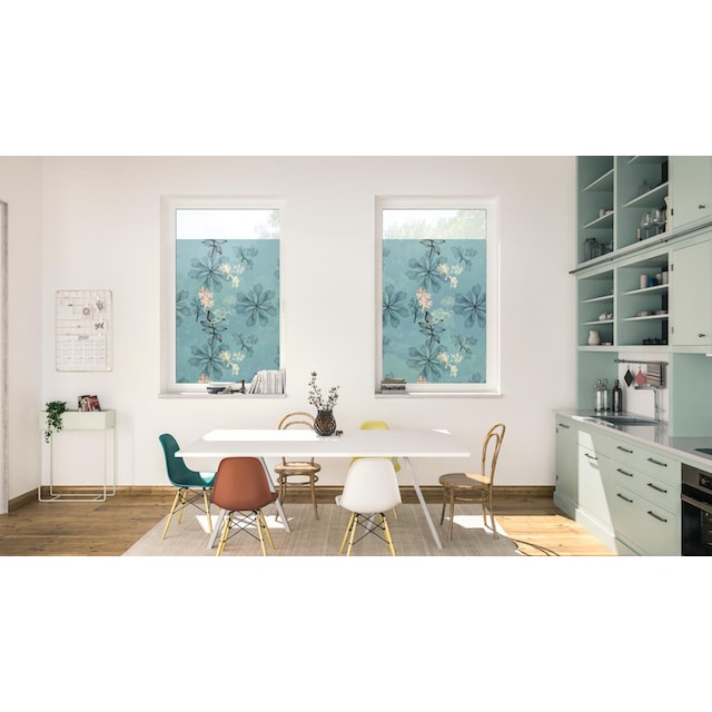 LICHTBLICK ORIGINAL Fensterfolie »Fensterfolie selbstklebend, Sichtschutz, Aqua  Floral - Blau«, 1 St., blickdicht, glattstatisch haftend kaufen | BAUR