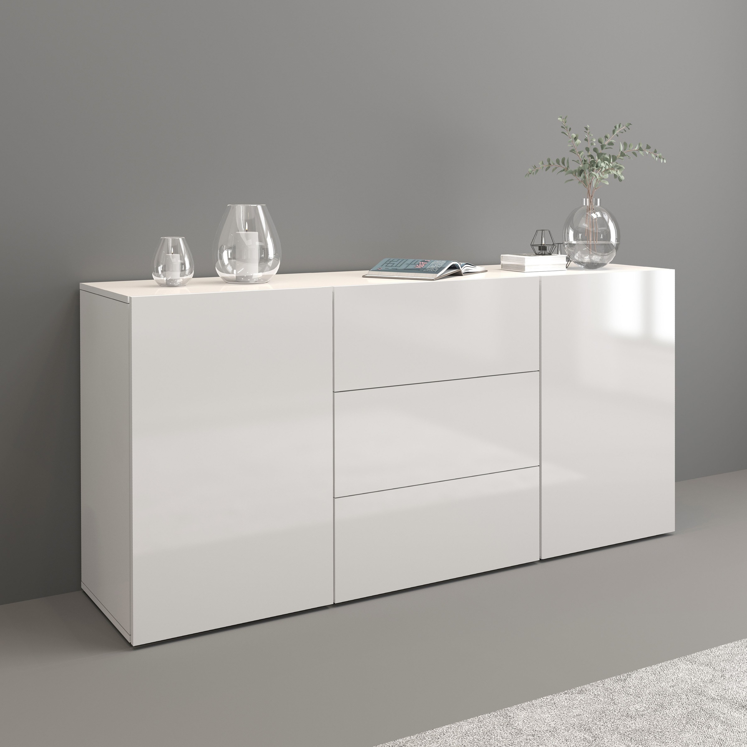 INOSIGN Sideboard »Egypt, Kommode, Schrank, Kredenz, grifflos«, 2 Türen, 3 Schubkästen, kompl. Hochglanz lackiert Breite 160