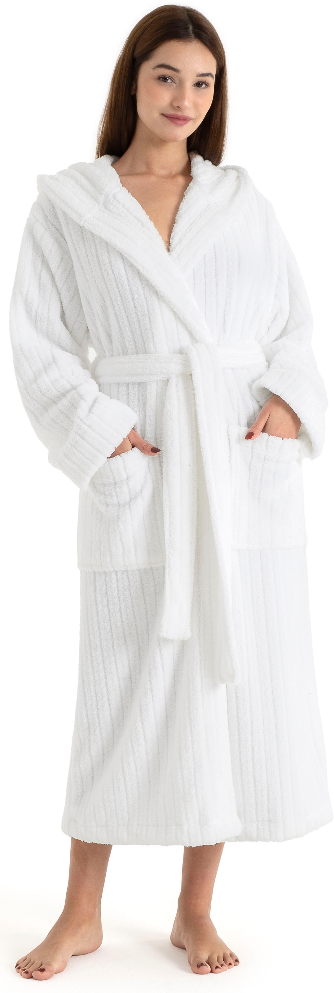 LeGer Home by Lena Gercke Unisex-Bademantel »Lovina gestreift, ideal für Sauna & Spa, Hotelbademantel, Morgenmantel« 1 Stk. kuschelig weicher Fleece, plüsch, für Damen und Herren, XS-3XL
