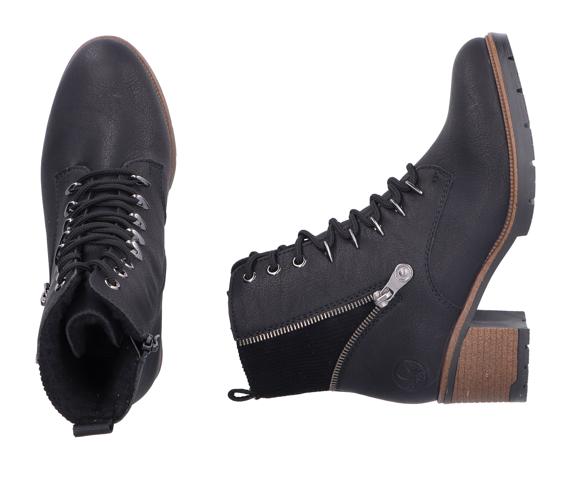 Rieker Winterstiefelette, Schnürstiefelette, Schnürboots, Blockabsatz, schmale Form
