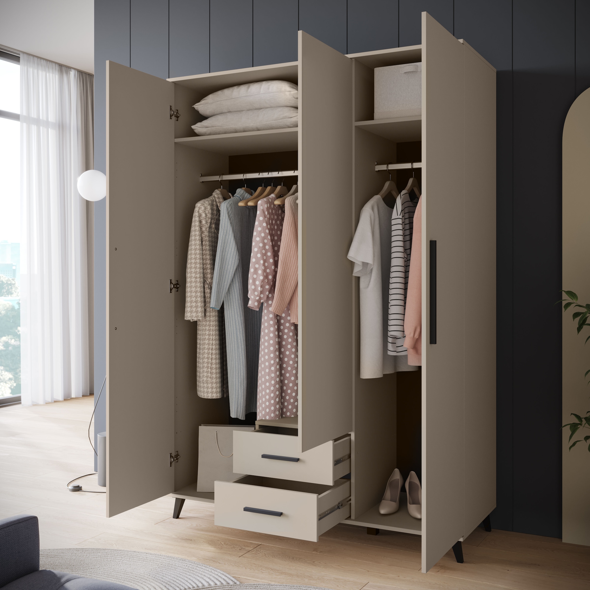 INOSIGN Kleiderschrank »Lagos, Garderobe«, (Packung, 1 St.), Moderner Drehtürenschrank, FSC-zertifiziert, Schlafzimmerschrank