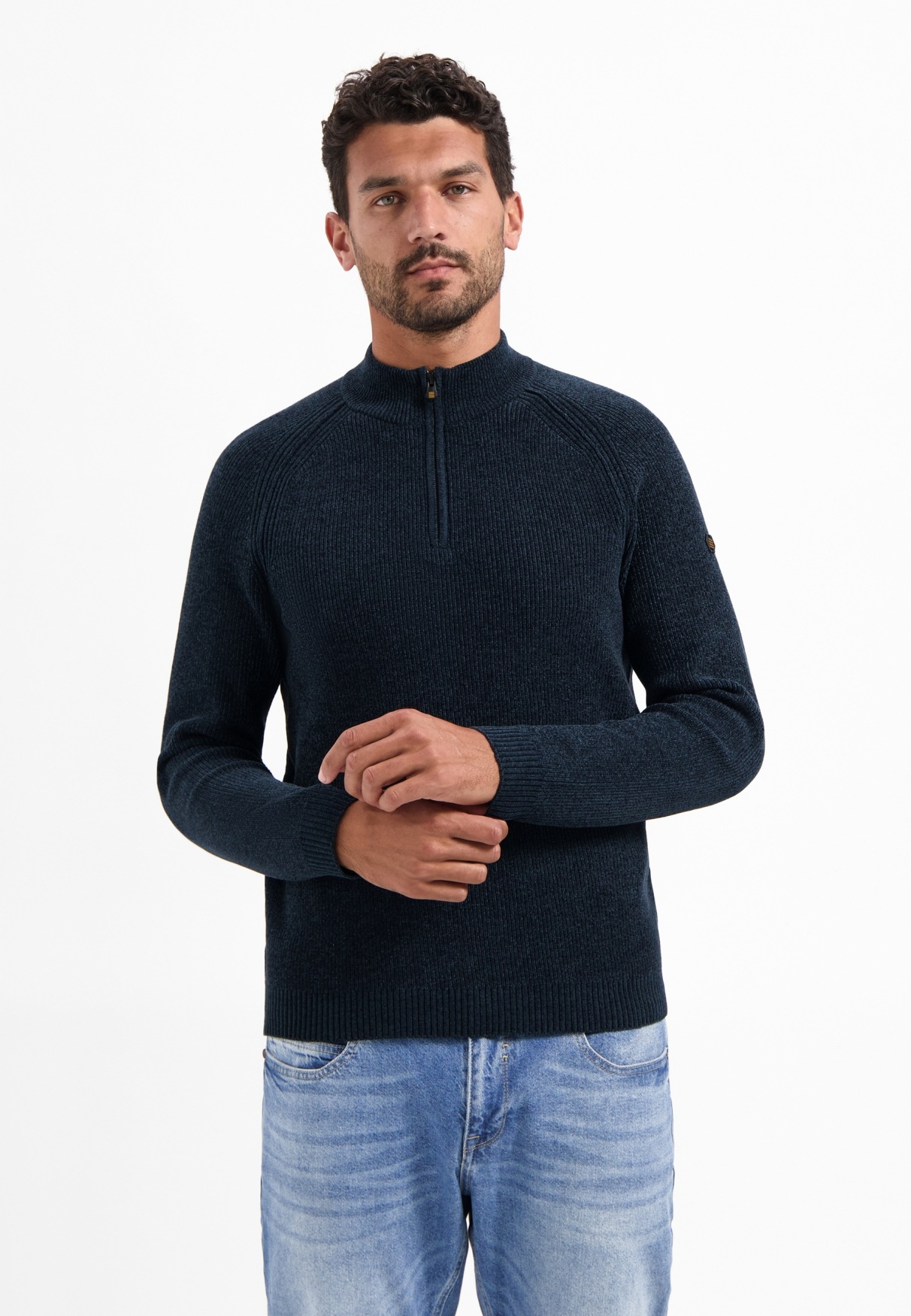NO EXCESS Stehkragenpullover "No Excess Melierter Half-Zip-Pullover" günstig online kaufen