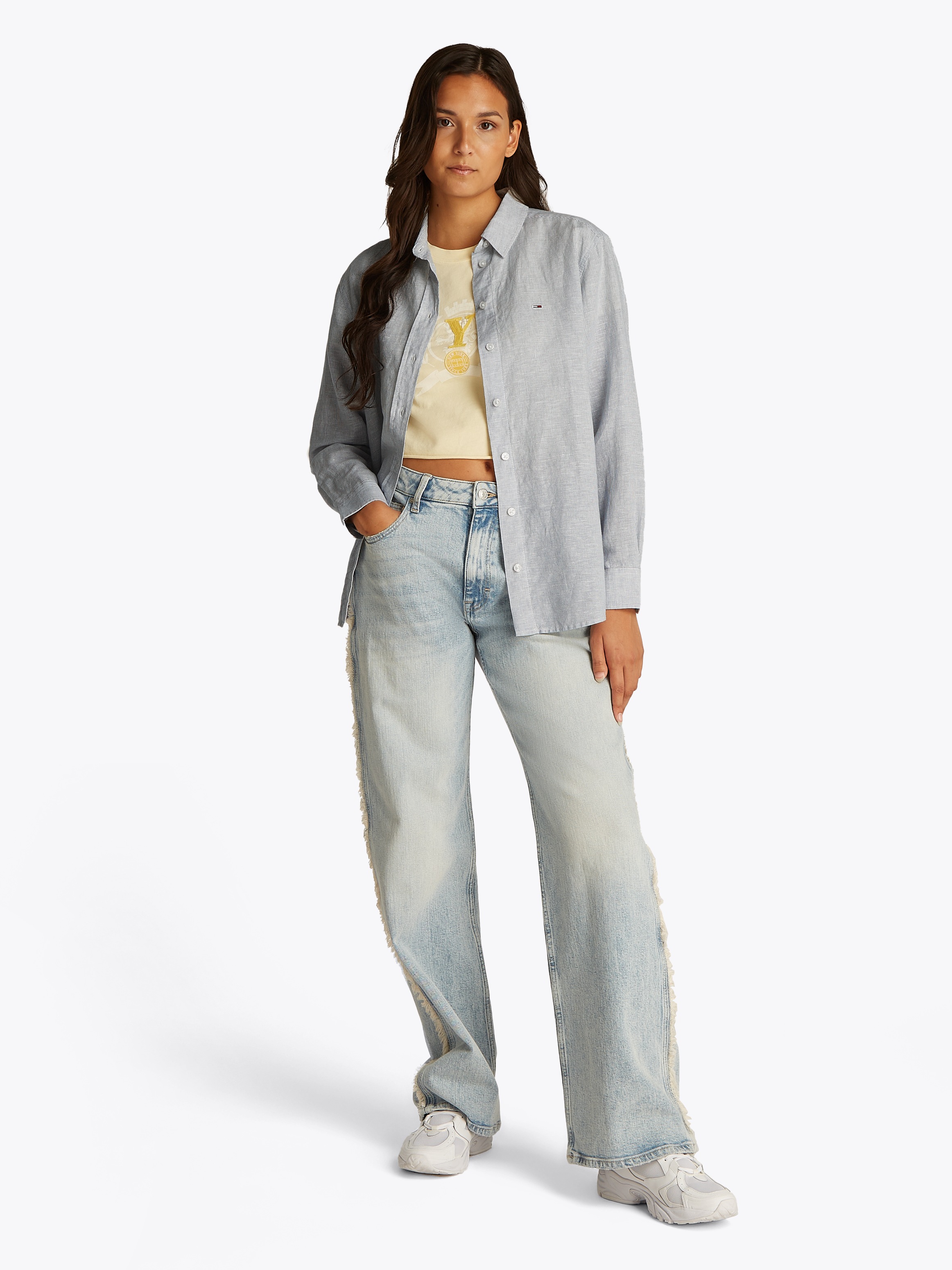 Thumbnail - Tommy Jeans Hemdbluse "TJW RLX LINEN SHIRT" mit Logostickerei