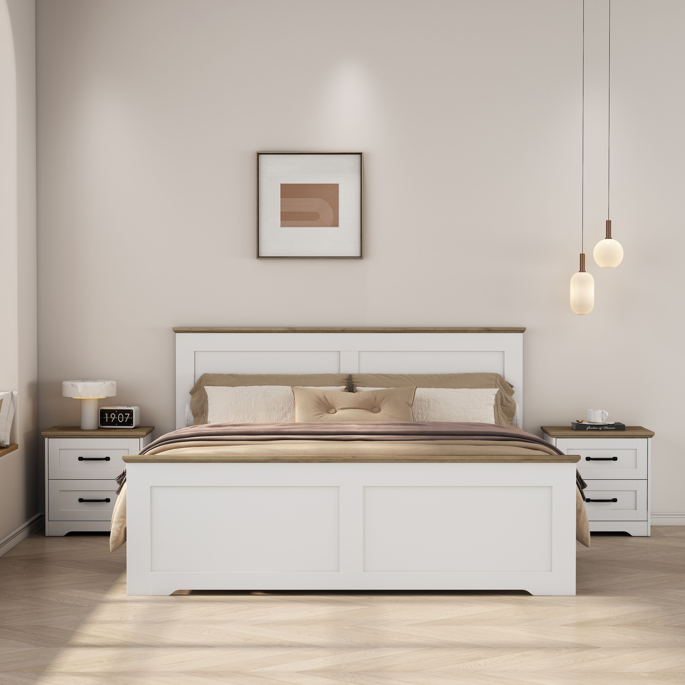 OTTO home Nachtkommode »Emmilia Nachttisch Set im Landhaus Design« Schlafzimmer Kommoden Nachschrank im 2er Set, 2 Stk. tlg. 2 Schubladen je Nachttisch - viel Stauraum im Schlafzimmer