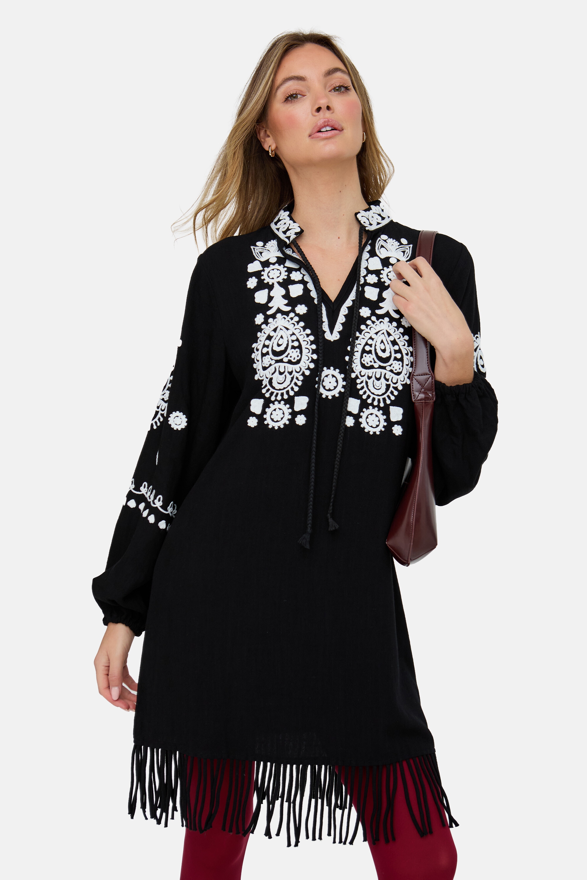 RAFFYA Midikleid »Katie Fringe Embroidered Mini Dress Damen«