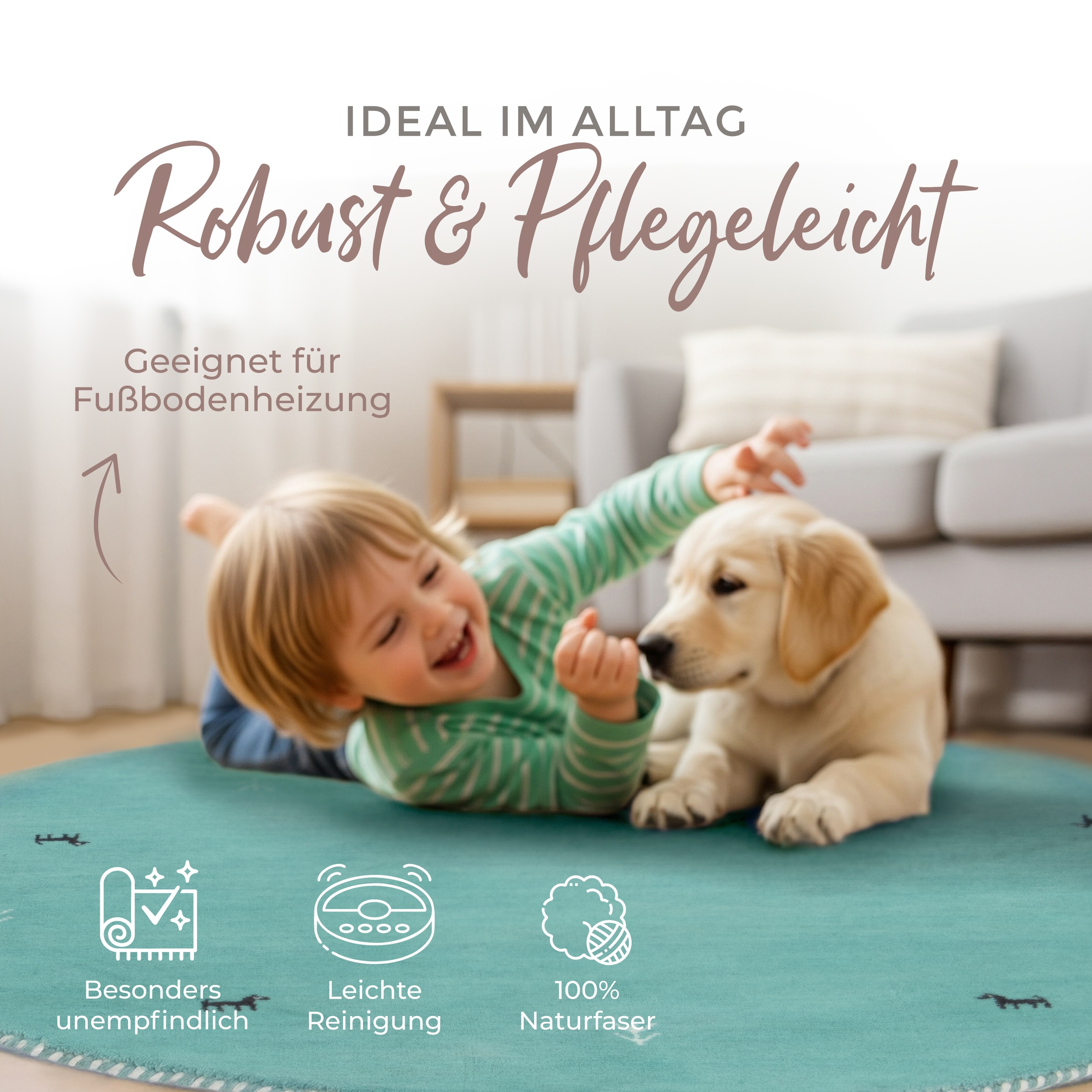 carpetfine Wollteppich »Gabbeh Uni« rund 15 mm Höhe reine Wolle handgewebt, Gabbeh Tiermotiv warmes Raumklima viele Größen