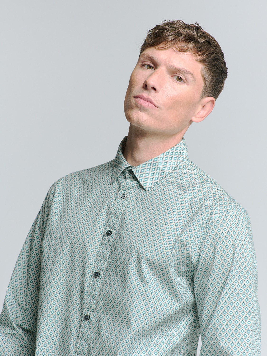 NO EXCESS Langarmhemd »No Excess Stretchhemd mit Print Shirt Stretch Allover Printed«