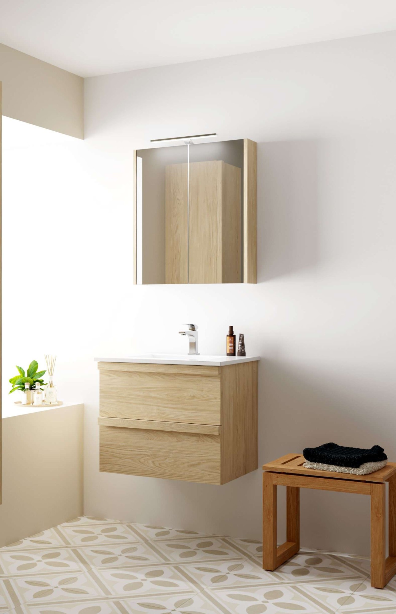 welltime Waschtisch »Pure Badmöbel Set Waschbecken mit Unterschrank«, in verschiedenen Breiten, 2 Schubladen, mit Soft-Close-Funktion, FSC®