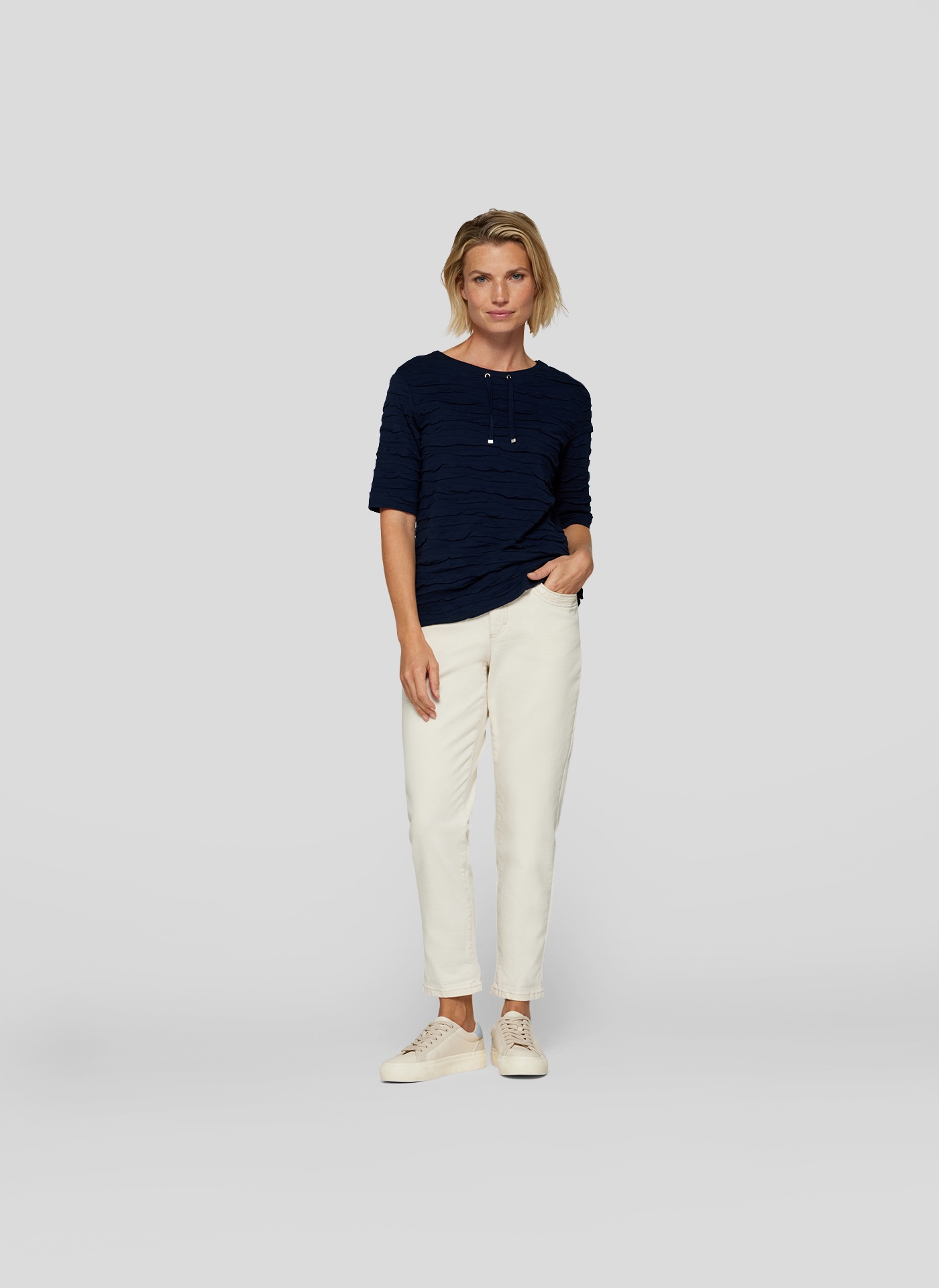 Rabe Rundhalsshirt, im Crinkle-Look und mit Kordelzug