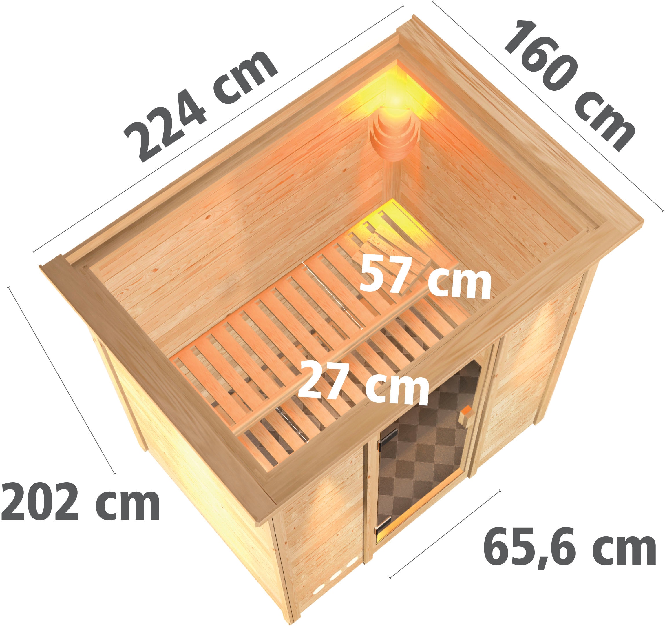 Karibu Sauna »"Sonja" mit Klarglastür und Kranz Ofen 9 KW externe Strg modern«