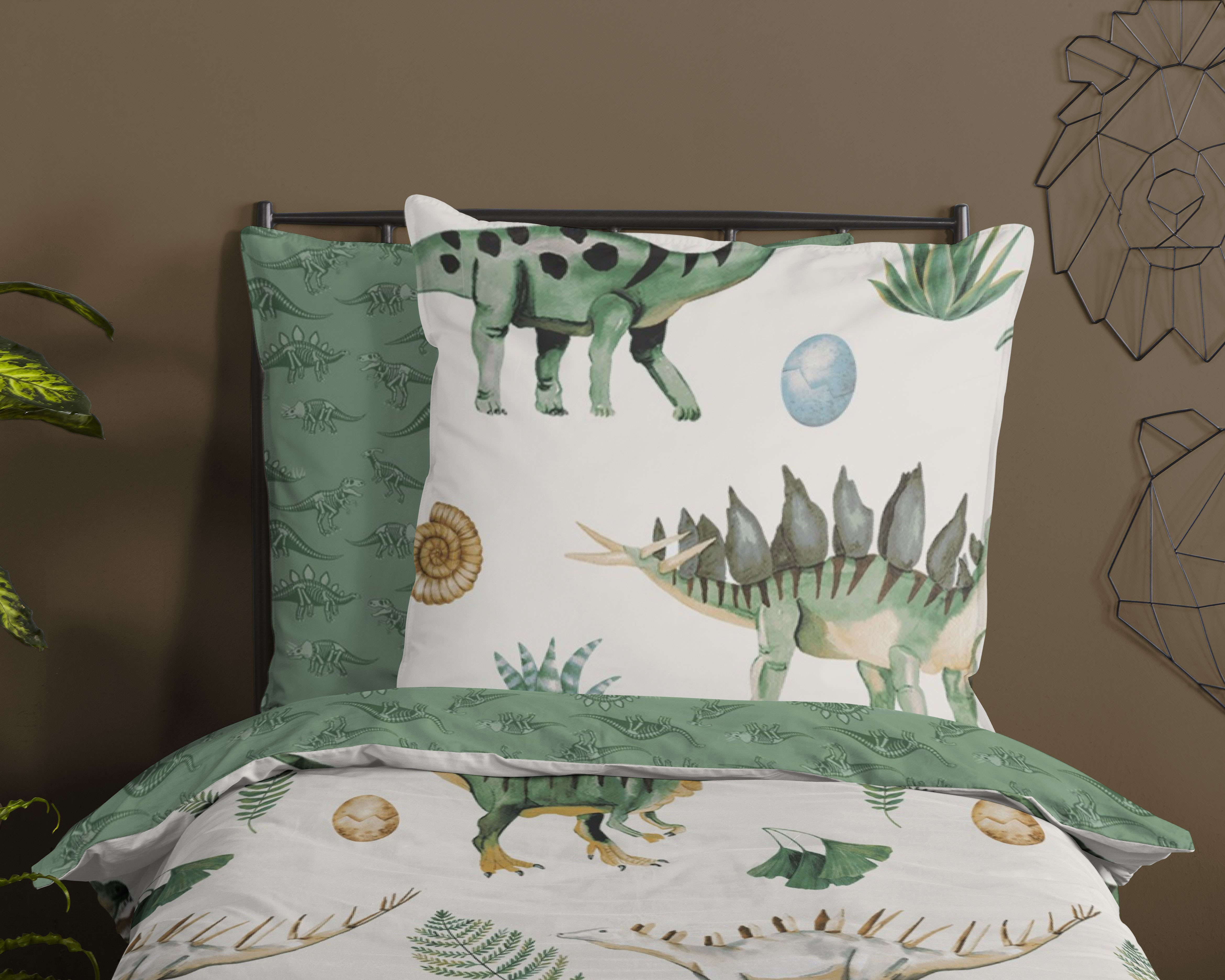 Thumbnail - good morning Kinderbettwäsche "Gabi" 2 Stk. tlg. Baumwolle, 135x200, Reißverschluss, Wendeoptik, Kind, Junge, Dino Grün