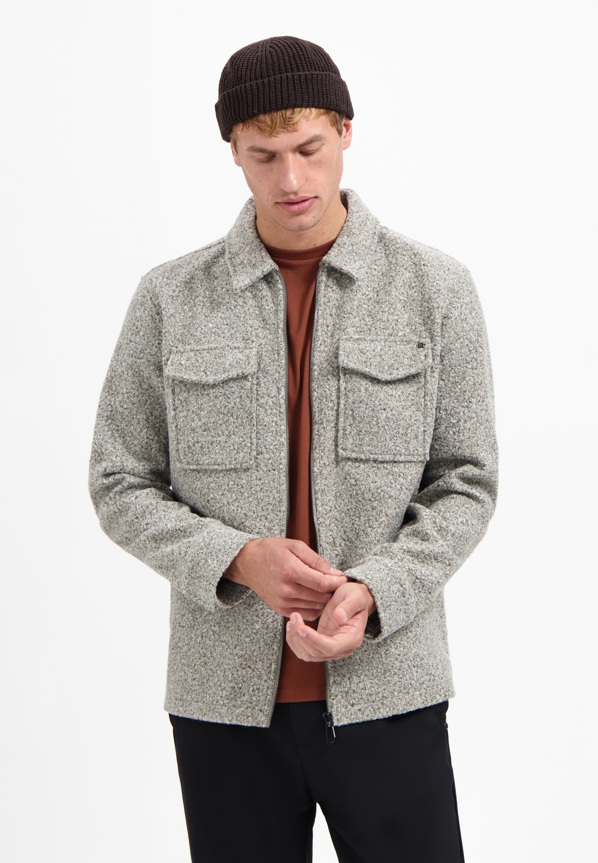 NO EXCESS Langarmhemd "No Excess Overshirt mit Wollreißverschluss" günstig online kaufen