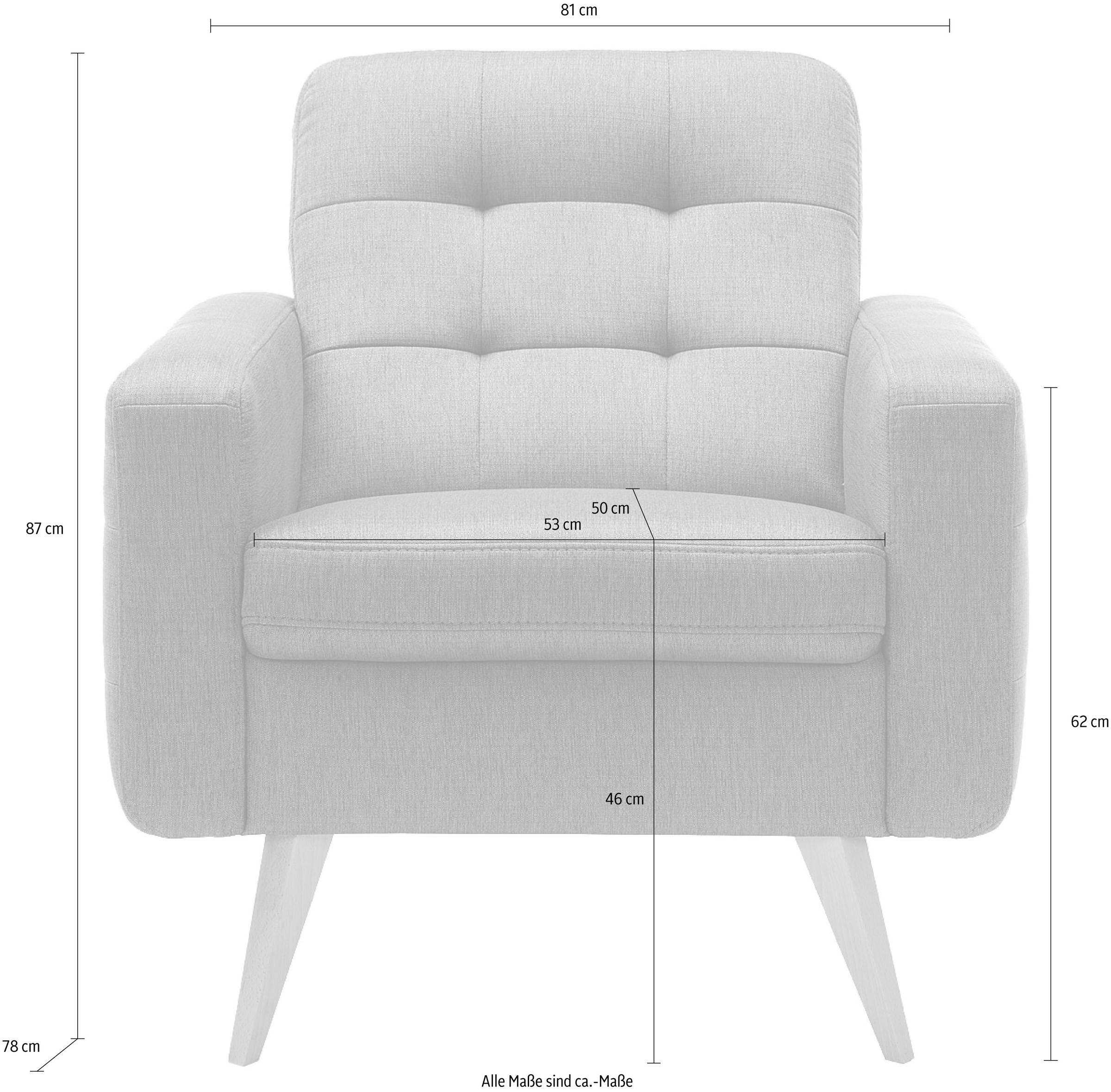 exxpo - sofa fashion Sessel "Nappa, Loungesessel, Rückensteppung, bequem & modern, Breite 81cm" hohe Holzfüße