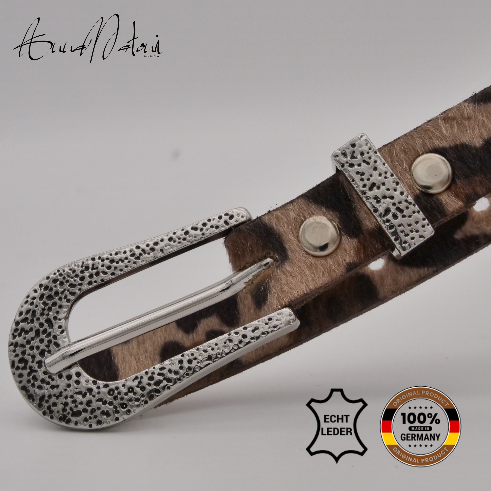 Ledergürtel ANNAMATONI "AnnaMatoni Damen Ledergürtel in hochwertigem Kunstfell in Leo", Damen, Gr. TW100 - 115cm Gesamtlänge, leo 650, 100% Leder, Gürtel Ledergürtel 5
