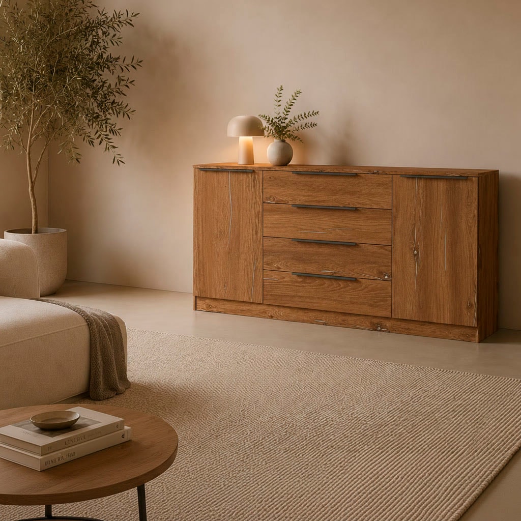 borchardt Möbel Sideboard »Tom, moderne Kommode mit dunklen Metallgriffen« 166cm, 2 Türen 4 Schubfächer, variable Einlegeböden, viel Stauraum
