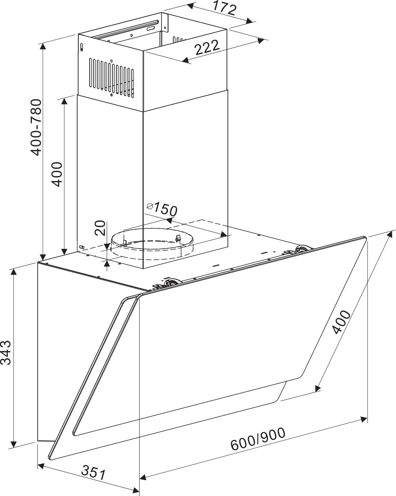 RESPEKTA Kopffreihaube »CH 77090«, 90 cm, 3 Leistungsstufen, LED-Beleuchtung, Ab- und Umluftfähig