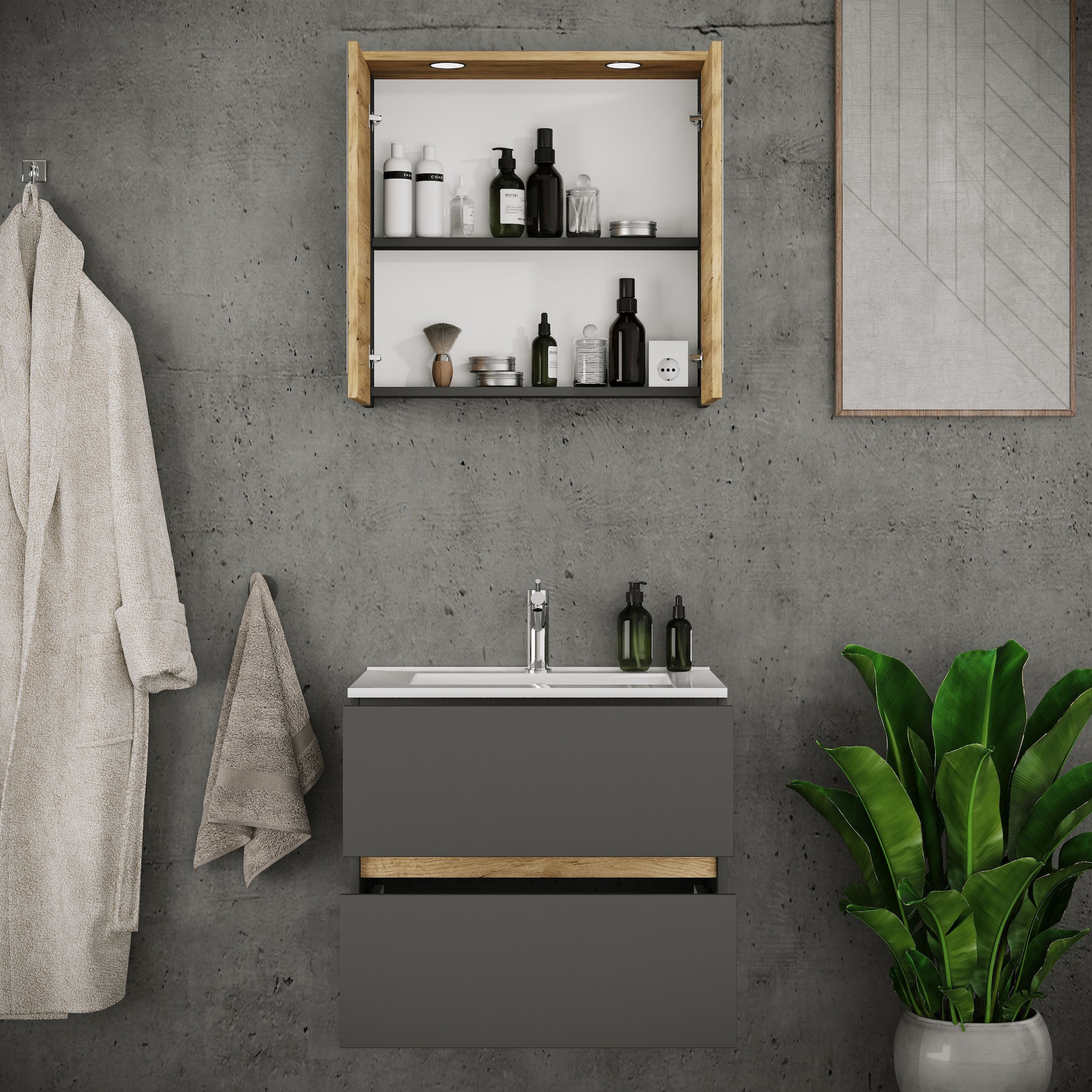 VCM Waschtisch »3 tlg. Badmöbel-Set mit Waschbecken Cosila-I 61 cm« 3 Stk. tlg.