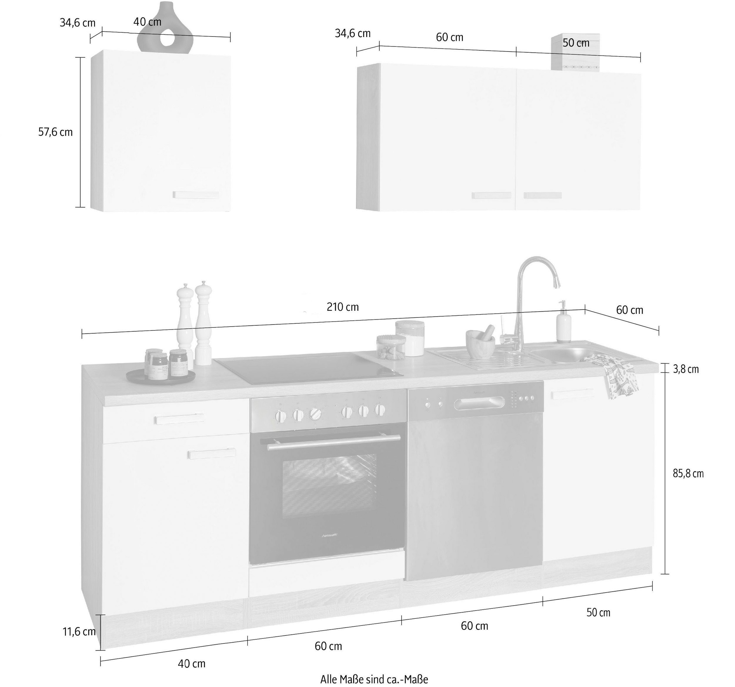 | »Leer«, bestellen Hanseatic-E-Geräten OPTIFIT 210 cm, Küchenzeile Breite mit BAUR