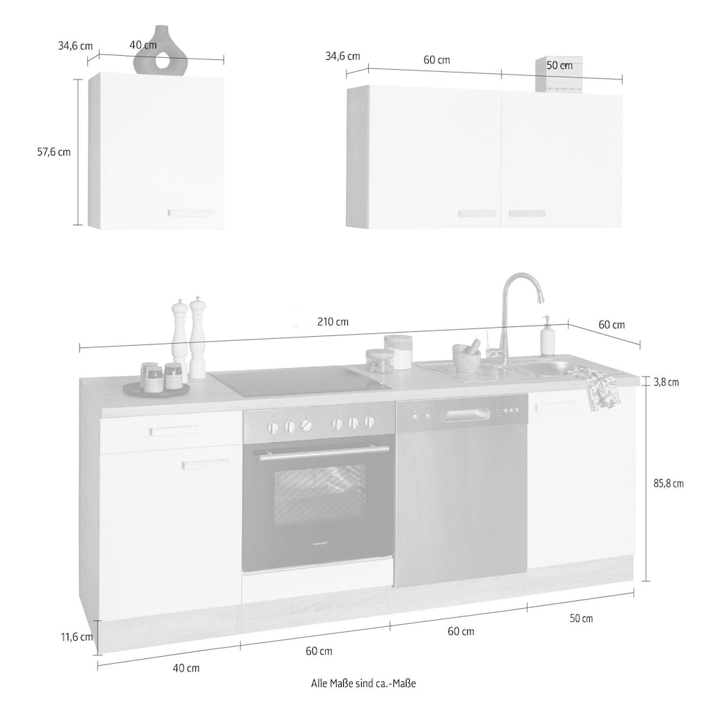 OPTIFIT Küchenzeile »Leer«, Breite 210 cm, mit Hanseatic-E-Geräten