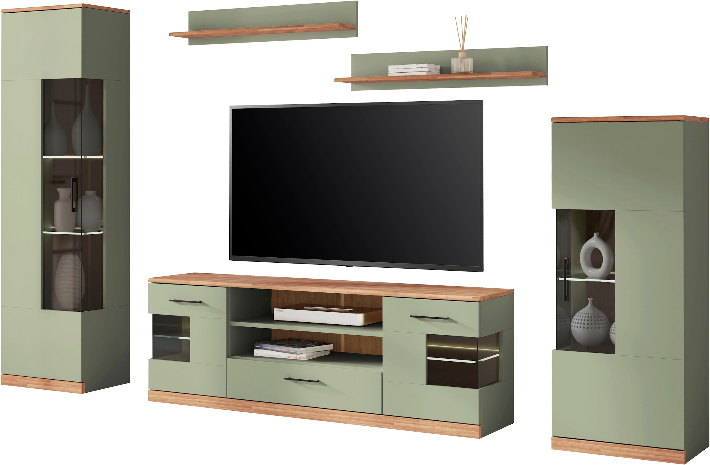 Home affaire Wohnwand "Ribe,Set-5 St.,Oberplatten Eiche massiv,viel Staurau günstig online kaufen