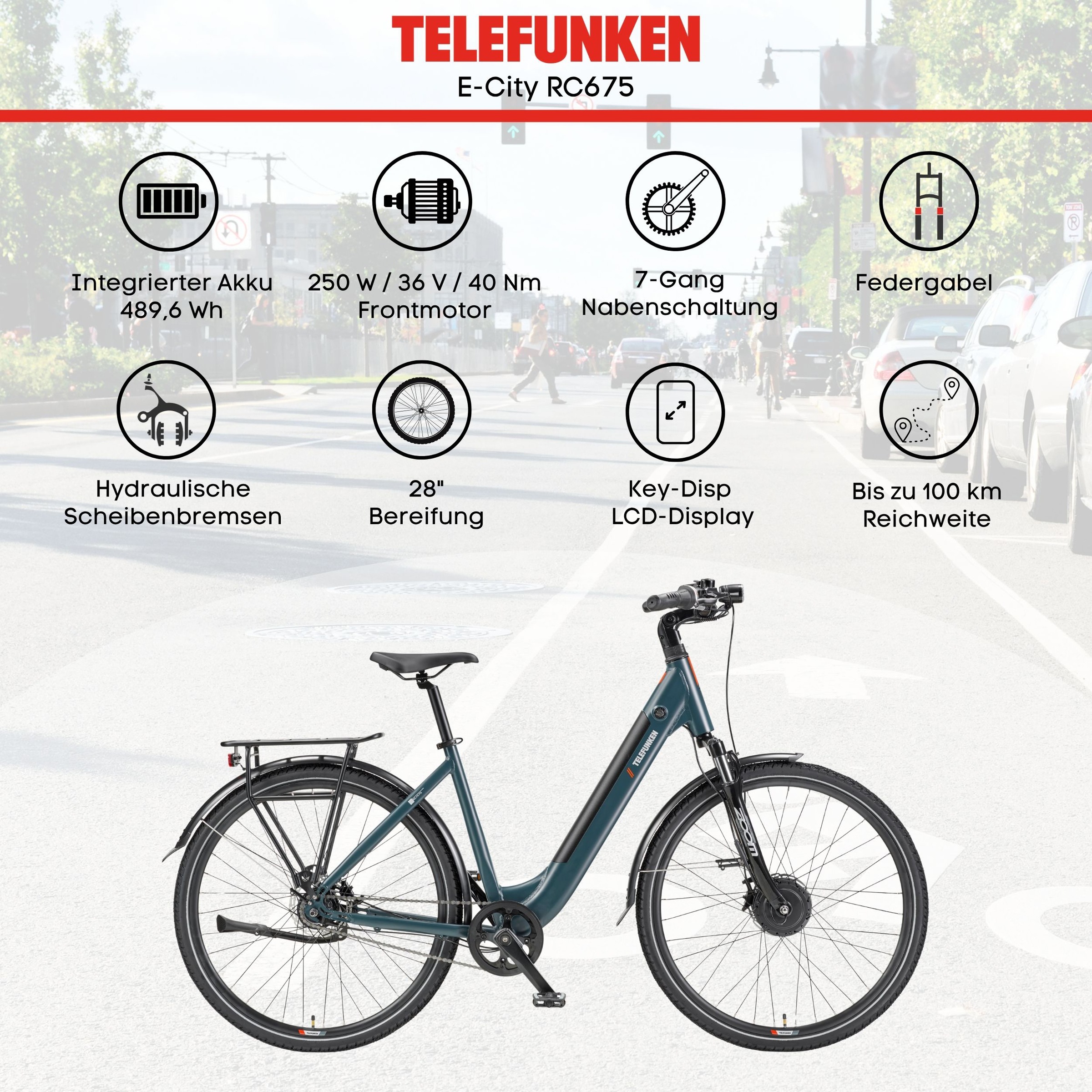 Telefunken »Multitalent RC675« 7 Gang Shimano Nexus Schaltwerk Nabenschaltung Frontmotor 250 W Pedelec, Elektrofahrrad, Damen u. Herren, Scheibenbremsen, 28 Zoll