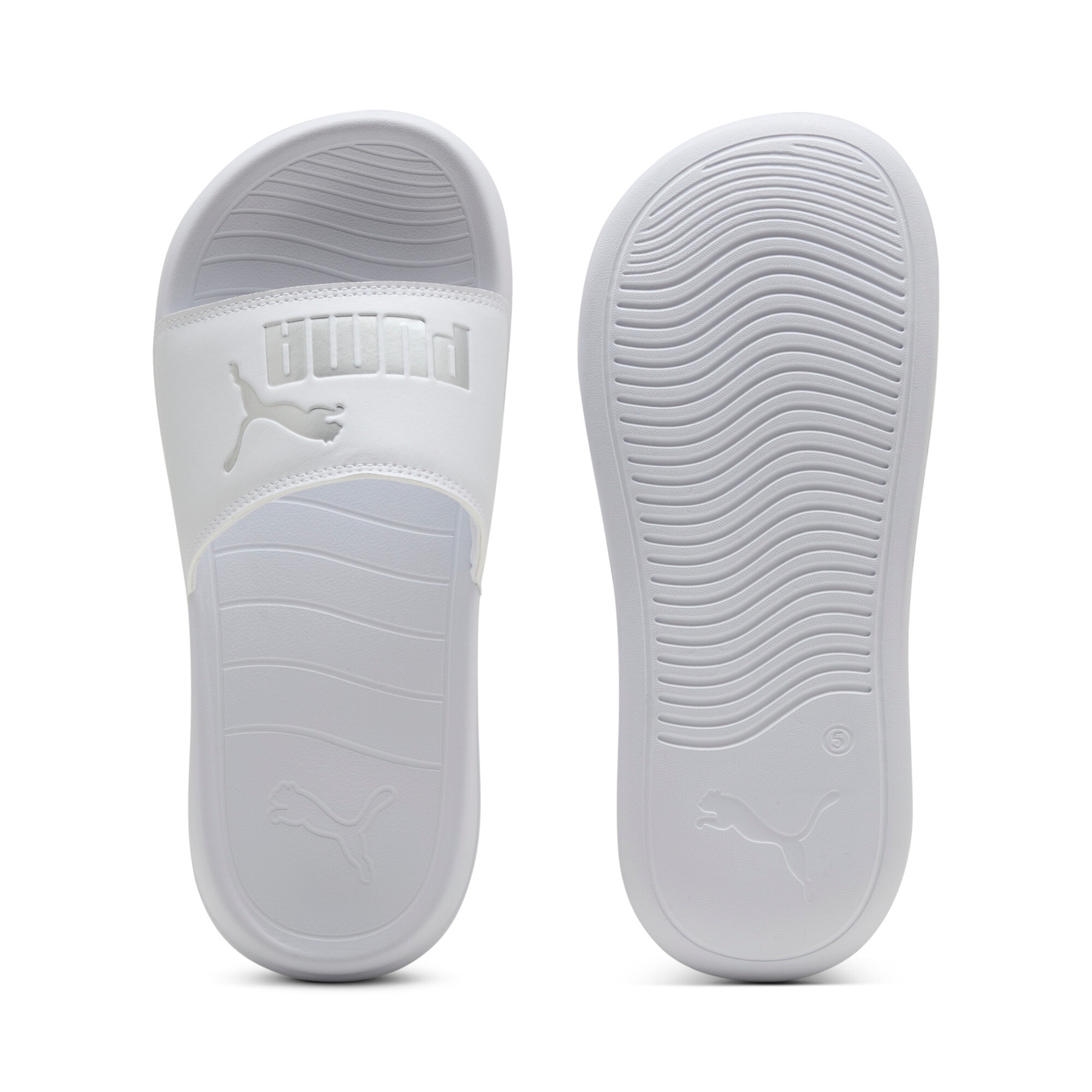 Badesandale PUMA "POPCAT 20 METALLIC WHISPER", Damen, Gr. 43, puma weiß, puma silber, Synthetik, bedruckt, Schuhe, sportlicher Stil, bedruckte Optik, aus Synthetik und Textil 3