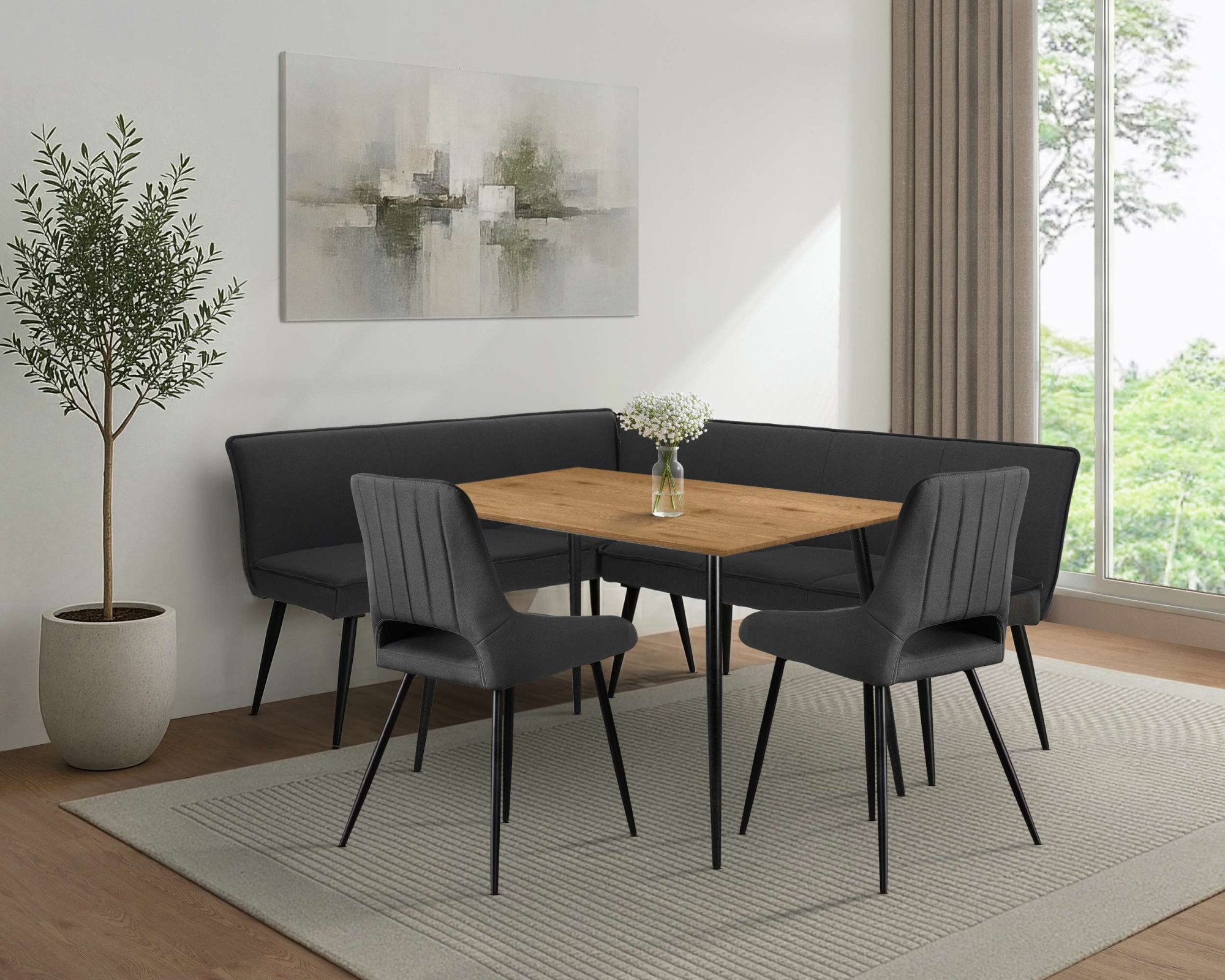 OTTO home Eckbankgruppe »Danny/Ianna/Derrek« Set, Eckbankgruppe mit Tisch, Eckbank, Stühle, 4 tlg. Sitzgruppe, Eckbank und Stühle bequem gepolstert, Tisch 120x80 cm