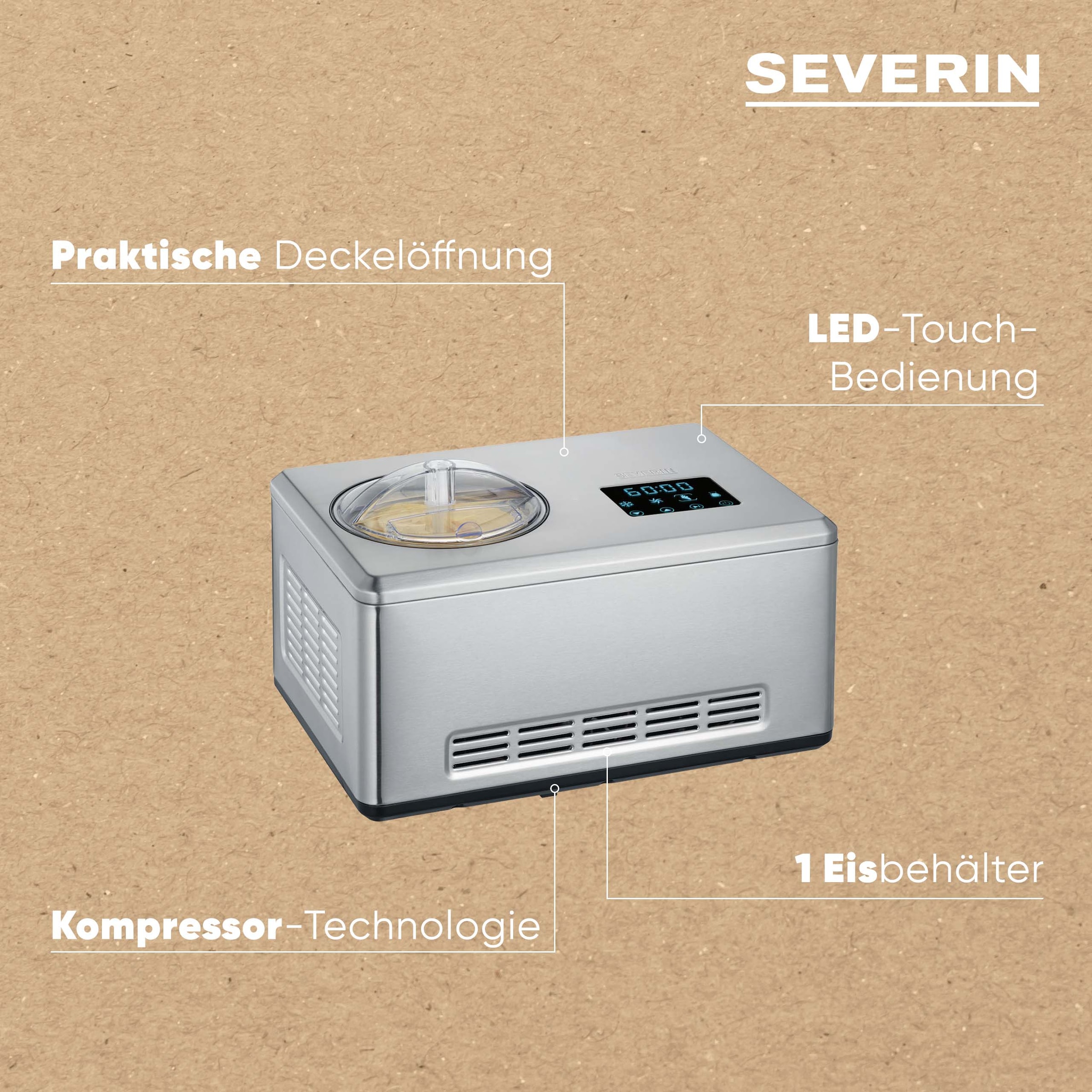 Severin Eismaschine »EZ 7405« 2 l 180 W 2l Kapazität, Aktivkühlung durch Kompressor, schnelle Zubereitung
