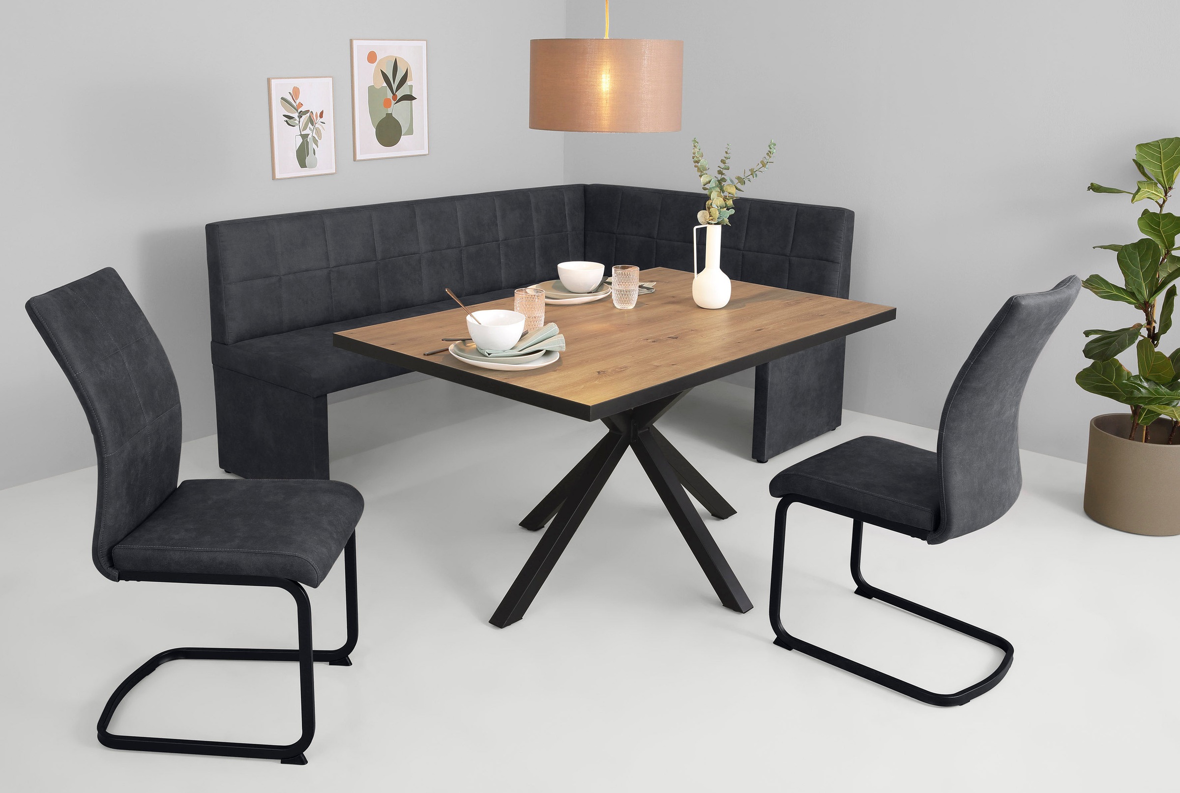 HELA "SPREE" 4 Stk. tlg. Esstisch 140x90 cm mit Dickkante, Microfaserbezug