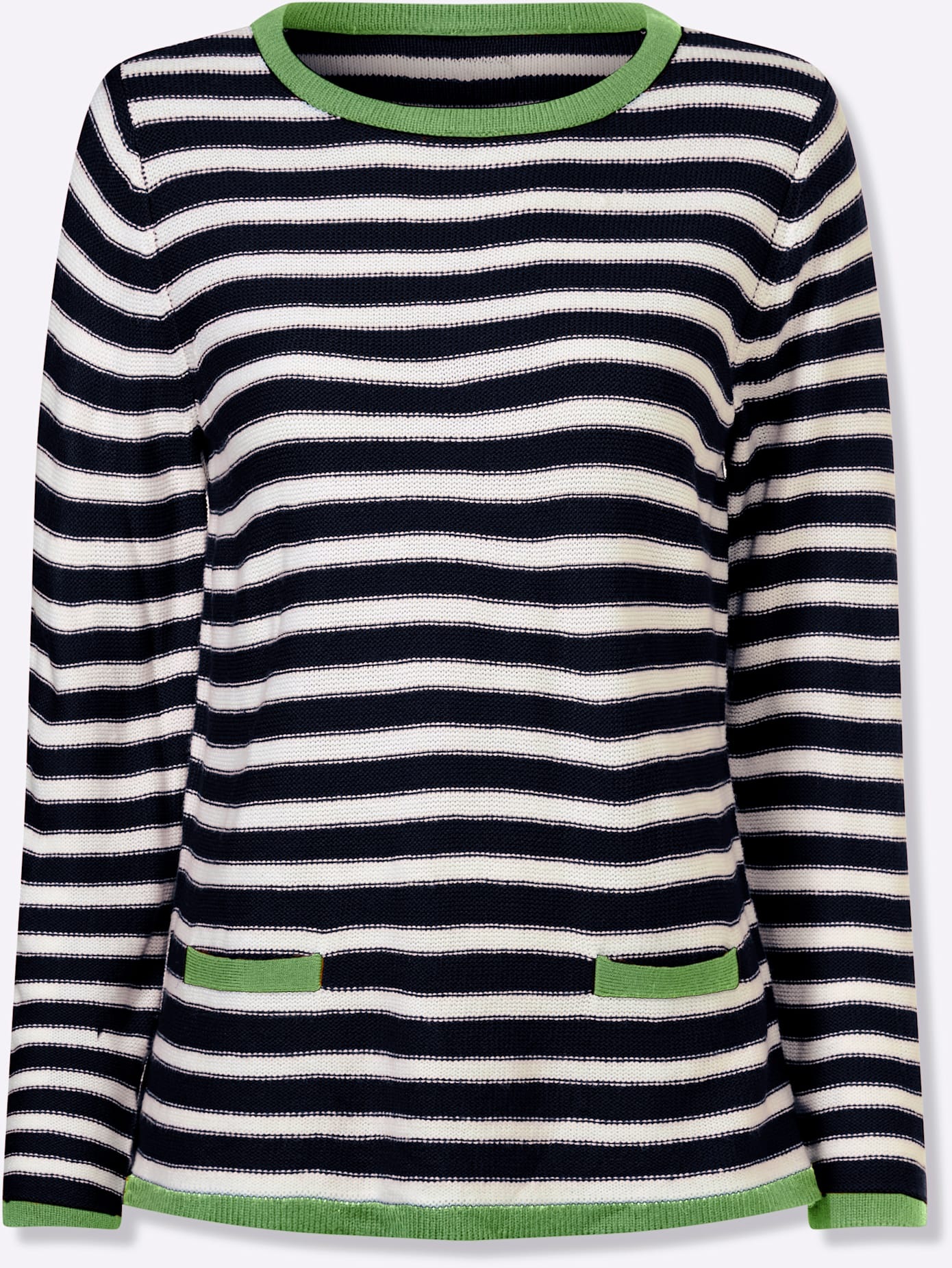 Rundhalspullover CLASSIC BASICS "Pullover", Damen, Gr. 42, marine, weiß, geringelt, 100% Polyacryl, gemustert, gestreift, Pullover Rundhalspullover 2