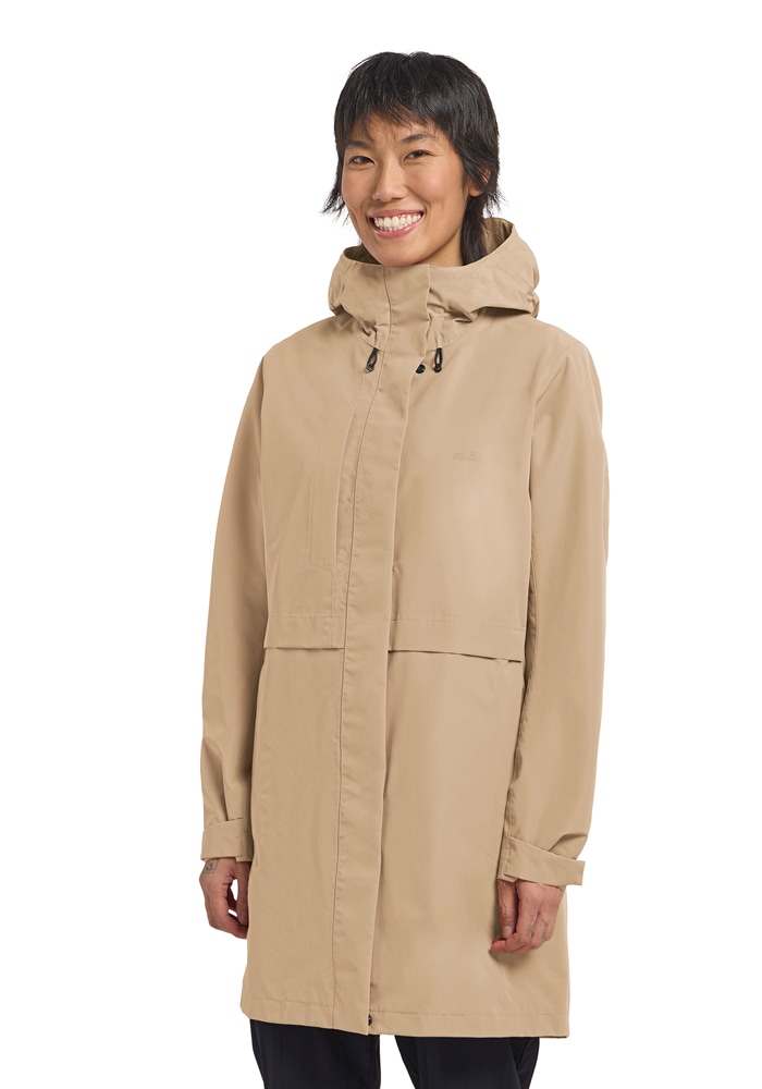 Jack Wolfskin Outdoorjacke "TERRAVIEW 2L COAT W" mit Kapuze Regenmantel, wasserdicht, atmungsaktiv