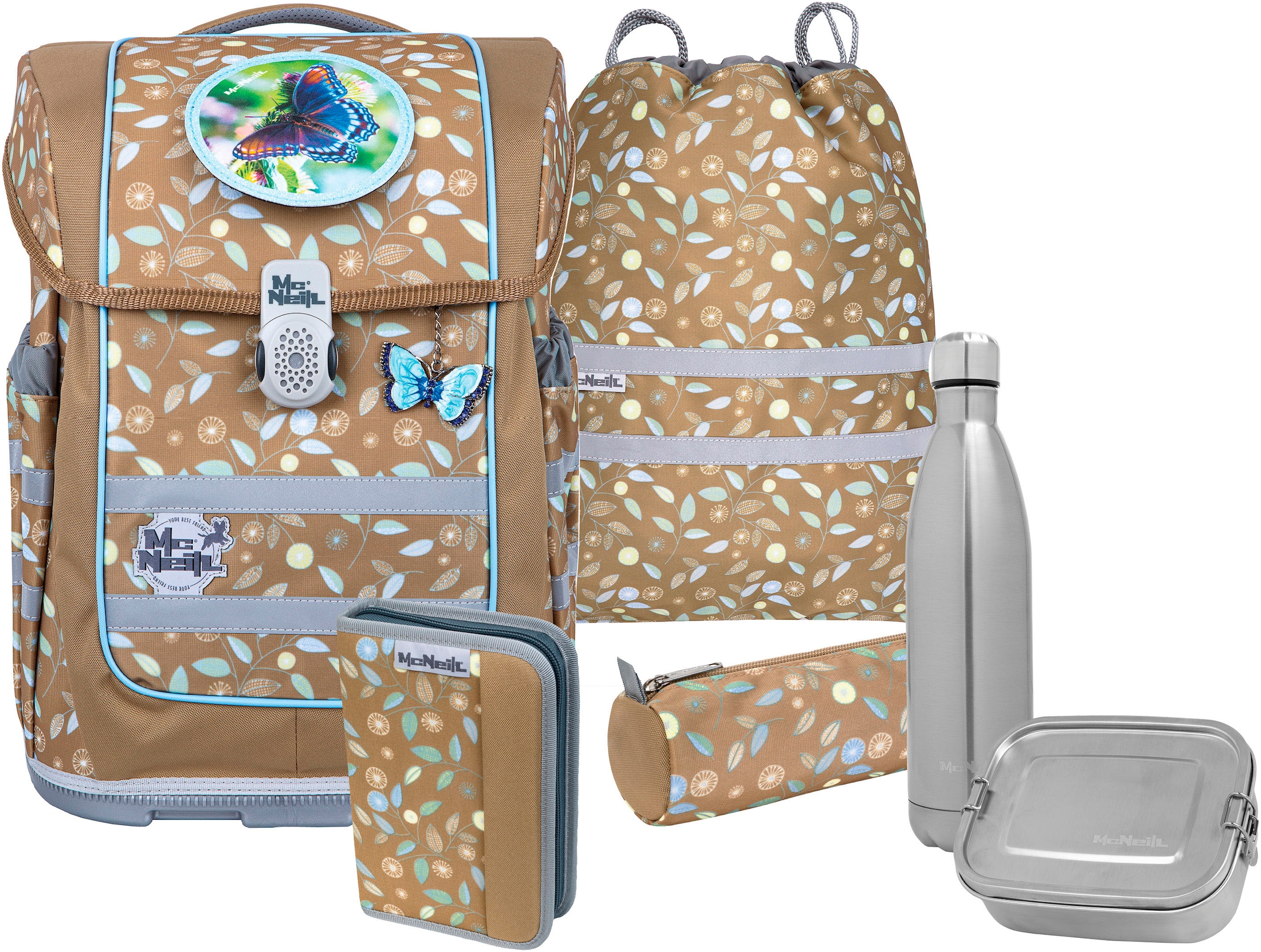 MCNEILL Kinder Schulranzen "Ergo Compacto, Greta", braun, Polyester, Rucksäcke, inkl. Federmäppchen, Turnbeutel, Schlamperrolle & Motivmagnet