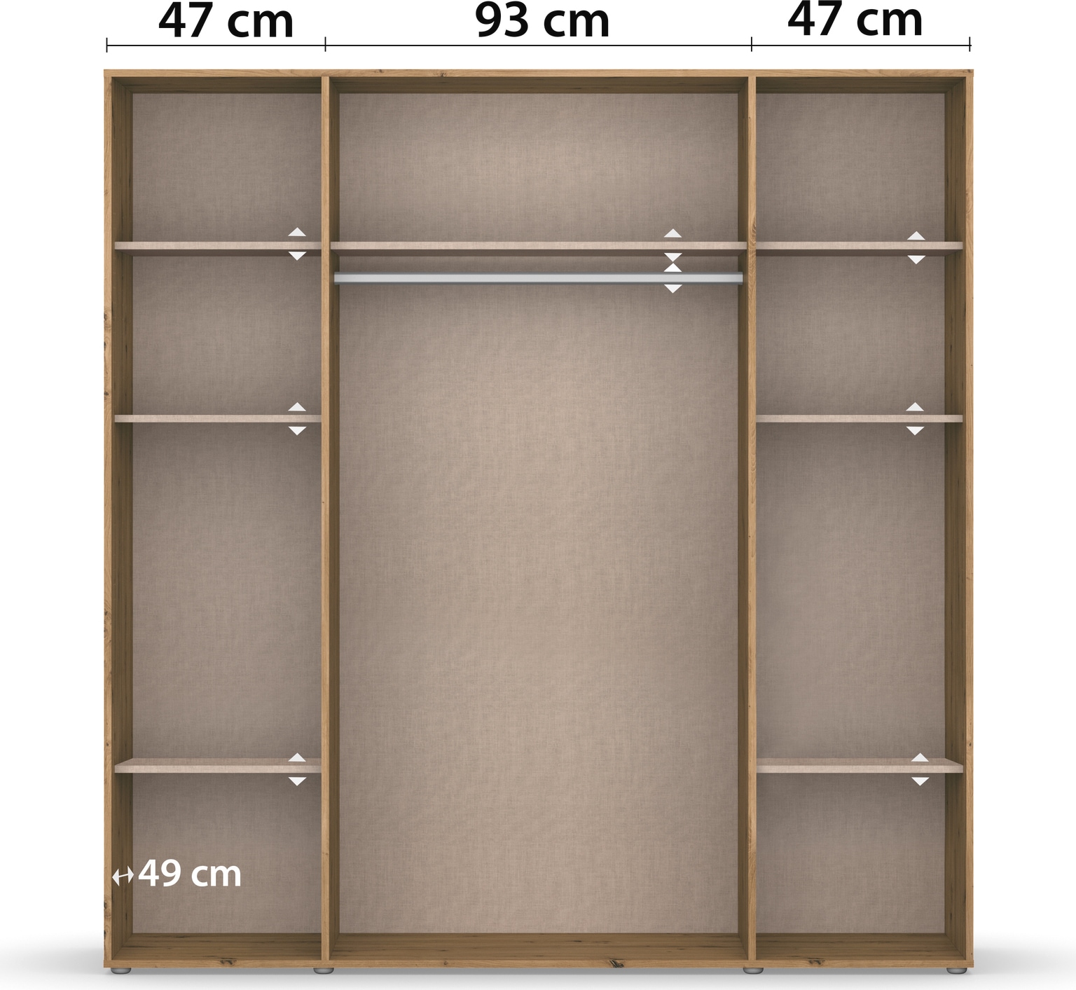 rauch Drehtürenschrank »Kleiderschrank Schrank Garderobe Wäscheschrank NARAI viel Stauraum«, (in 3 verschiedenen Ausstattungen BASIC/CLASSIC/PREMIUM), Griffausfräsungen für eine grifflose Optik TOPSELLER MADE IN GERMANY