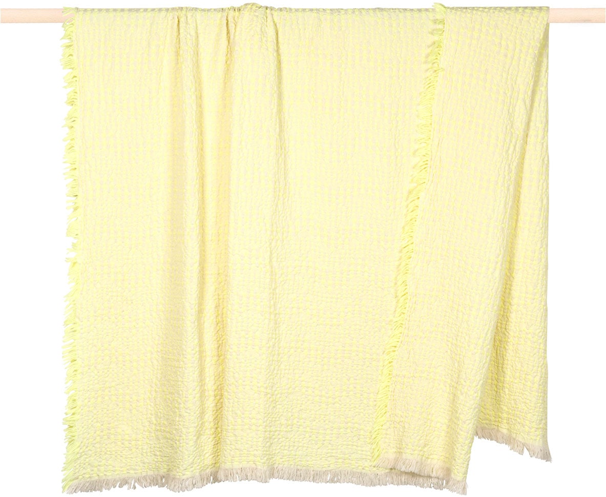 PAD Wohndecke "Waffle" Made in Europe, Waffelpique, reine Baumwolle, mit Fransen, 130x170 cm