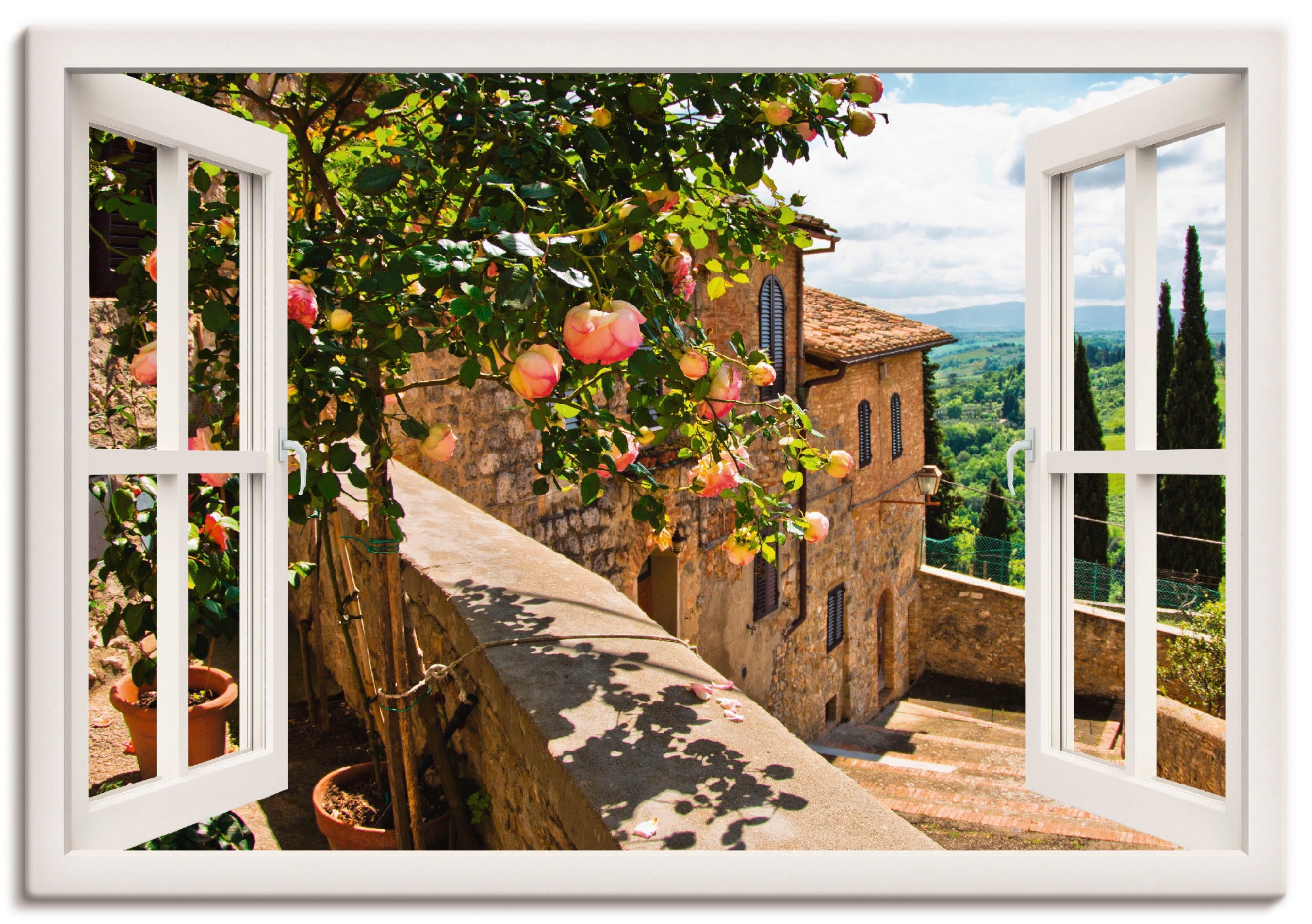 Artland "Fensterblick Rosen auf Balkon Toskana" Garten 1 Stk. tlg. als Alub günstig online kaufen