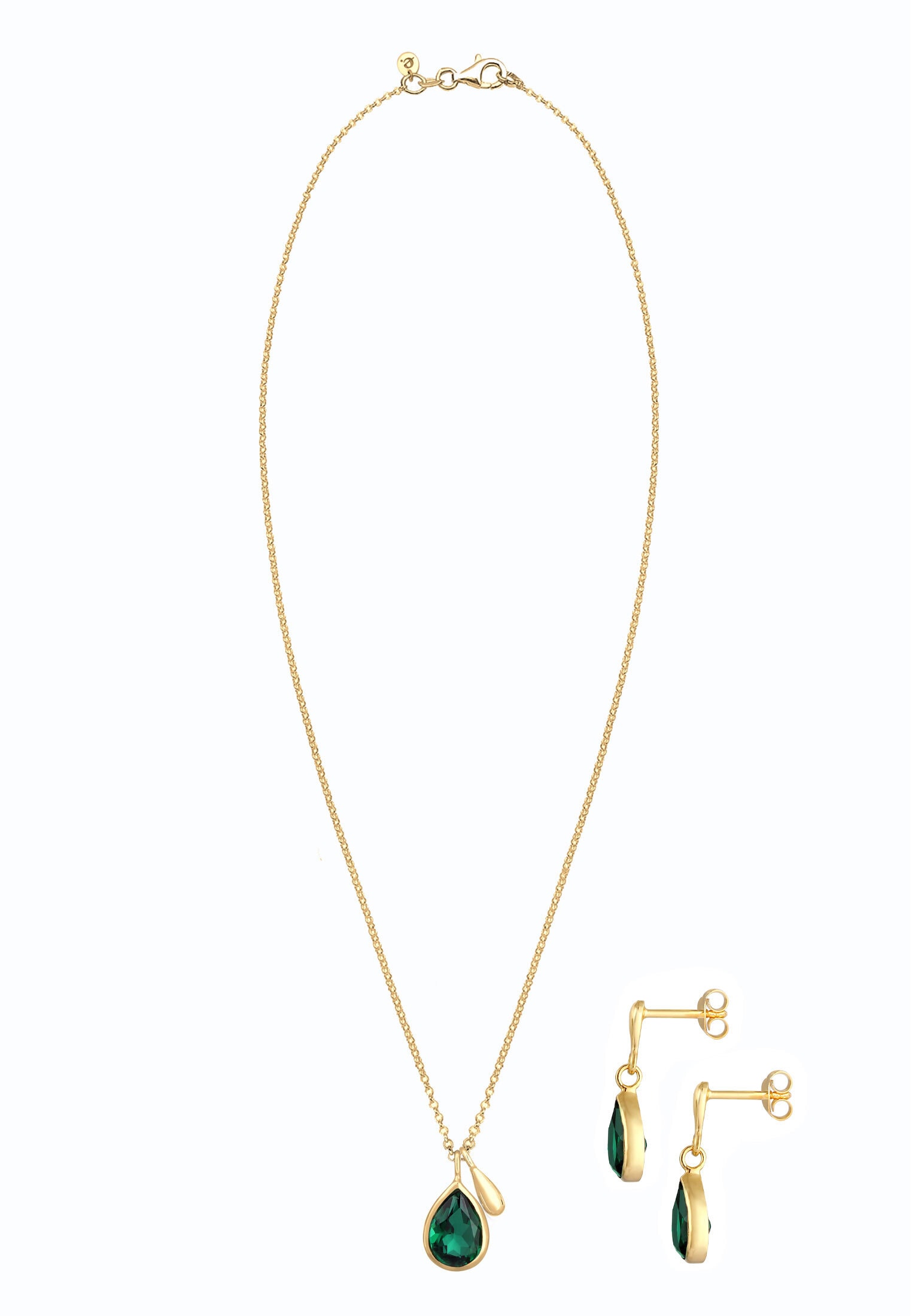 Elli Premium Ohrring und Ketten Set »Schmuckset Kette Ohrringe Torpfen Quarz Grün 925 Silber« ()