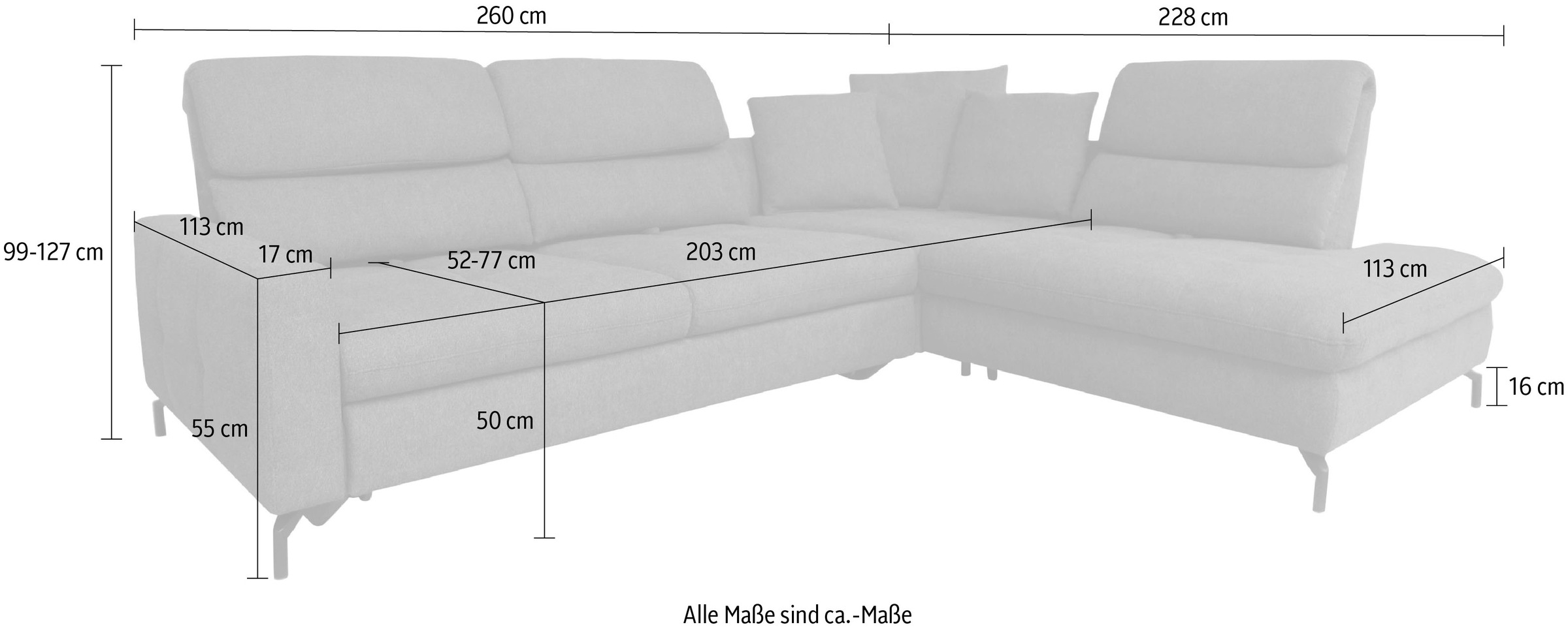 alina Ecksofa »Louis«, Breite 260 cm, Rückenlehnenverstellung, wahlweise mit Bettfunktion