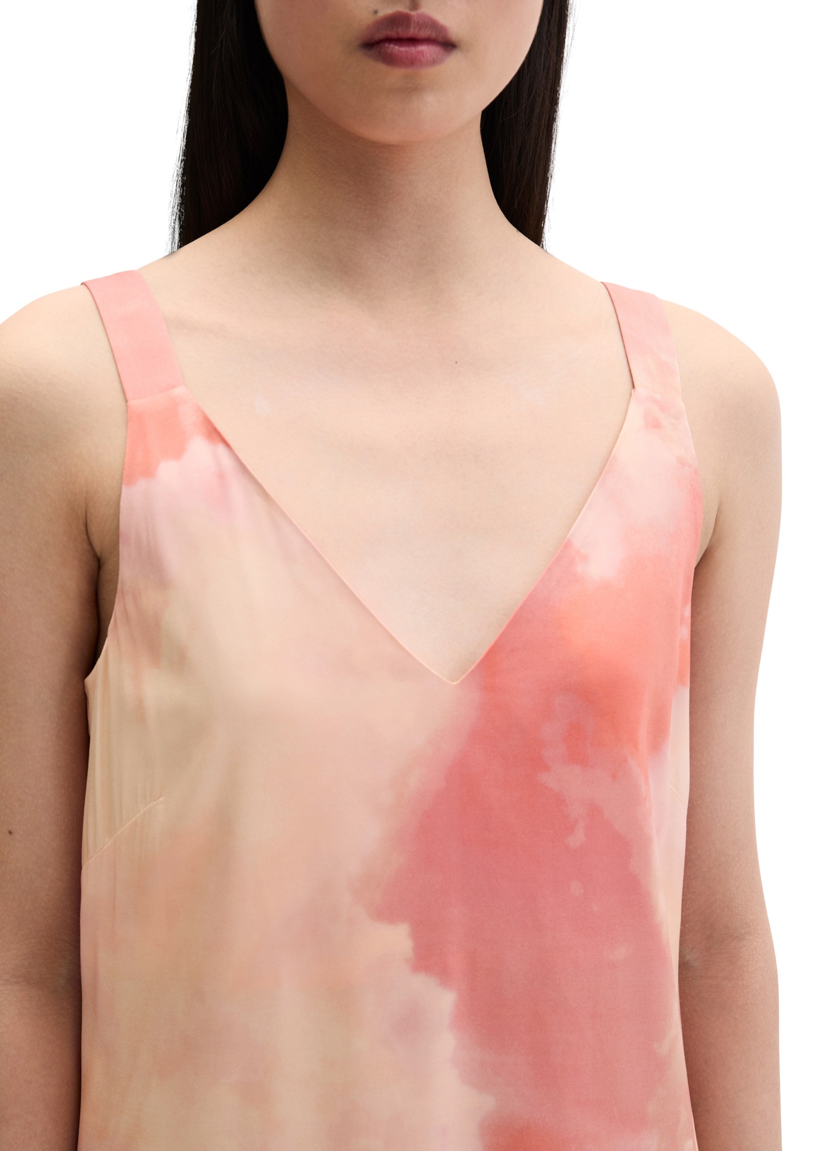 Druckkleid MARC O'POLO "aus hochwertigem Viskose-Mix", Damen, Gr. 46, Normalgrößen, light pink, Obermaterial: 96% Viskose, 4% Elasthan, bedruckt, regular fit wadenlang, V-Ausschnitt, Kleider Druckkleid 3