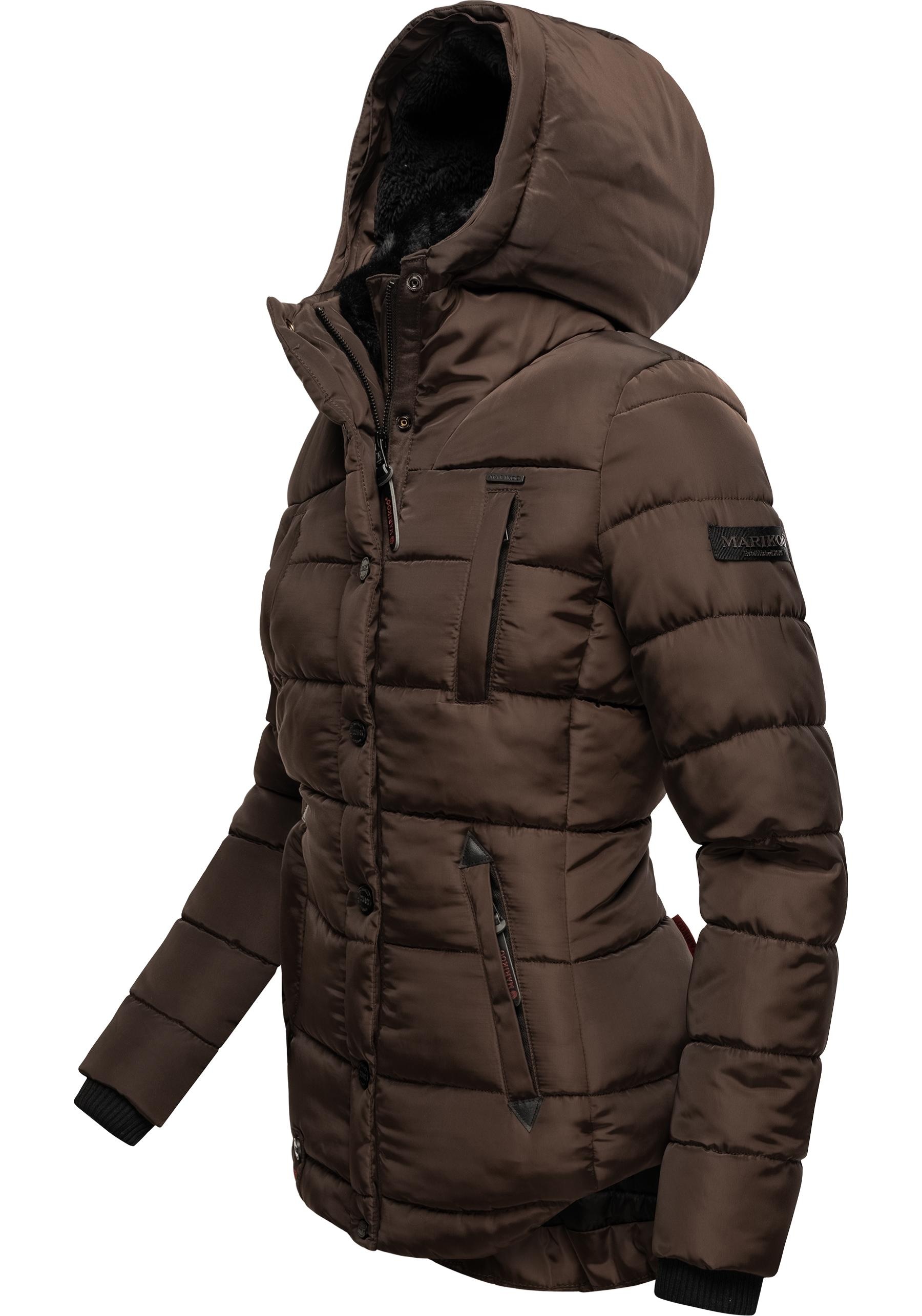 Marikoo Steppjacke »Lotusblüte«, mit Kapuze, hochwertige Winter Jacke mit edler Kunstpelz Kapuze