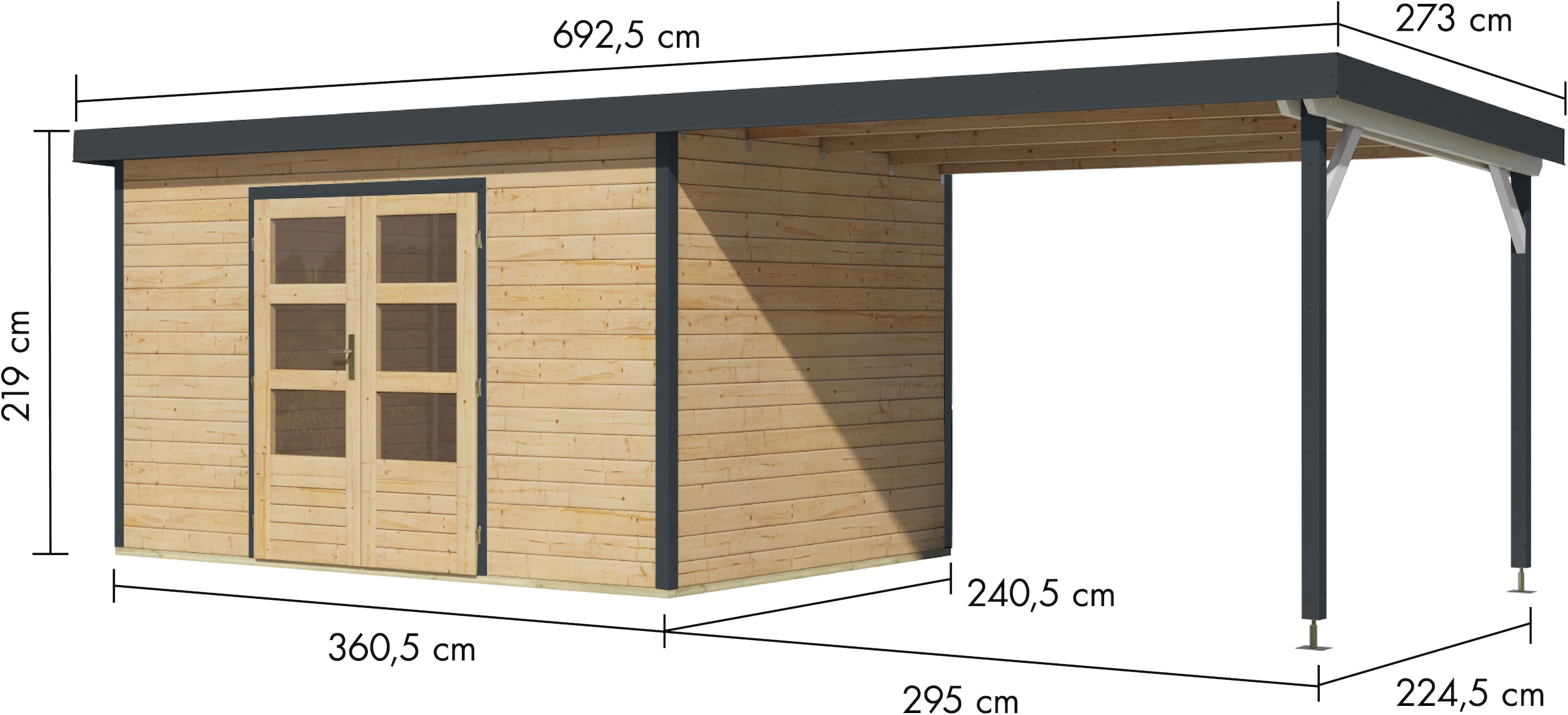 Karibu Gartenhaus »Plutino 7  SET, in verschiedenen Farben« inkl. Anbaudach