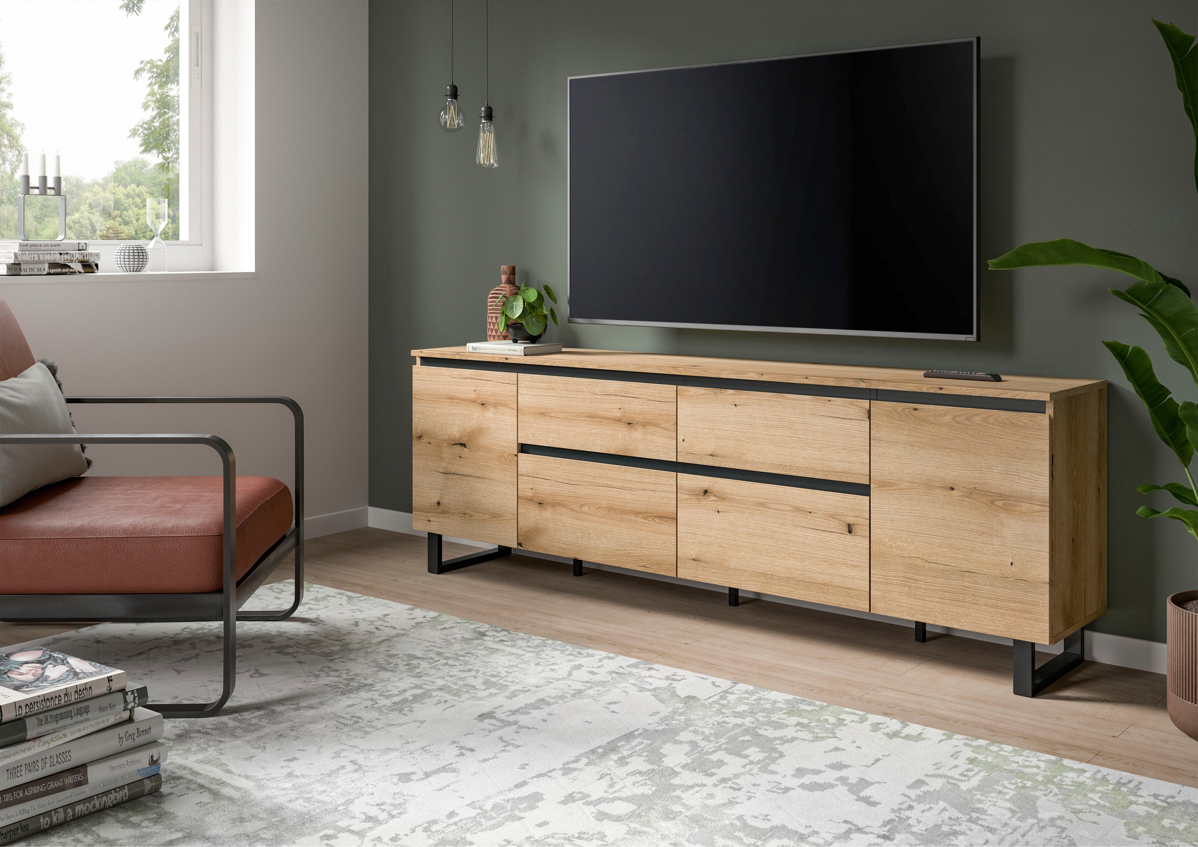 INOSIGN Lowboard »TOMA, 188cm breit, Metall-Kufen-Fuß, 2 Türen, 2 Schubkästen,2 Klappen«, TV-Lowboard, Mediaschrank, Mediaboard, TV-Schrank, Schrank, Board